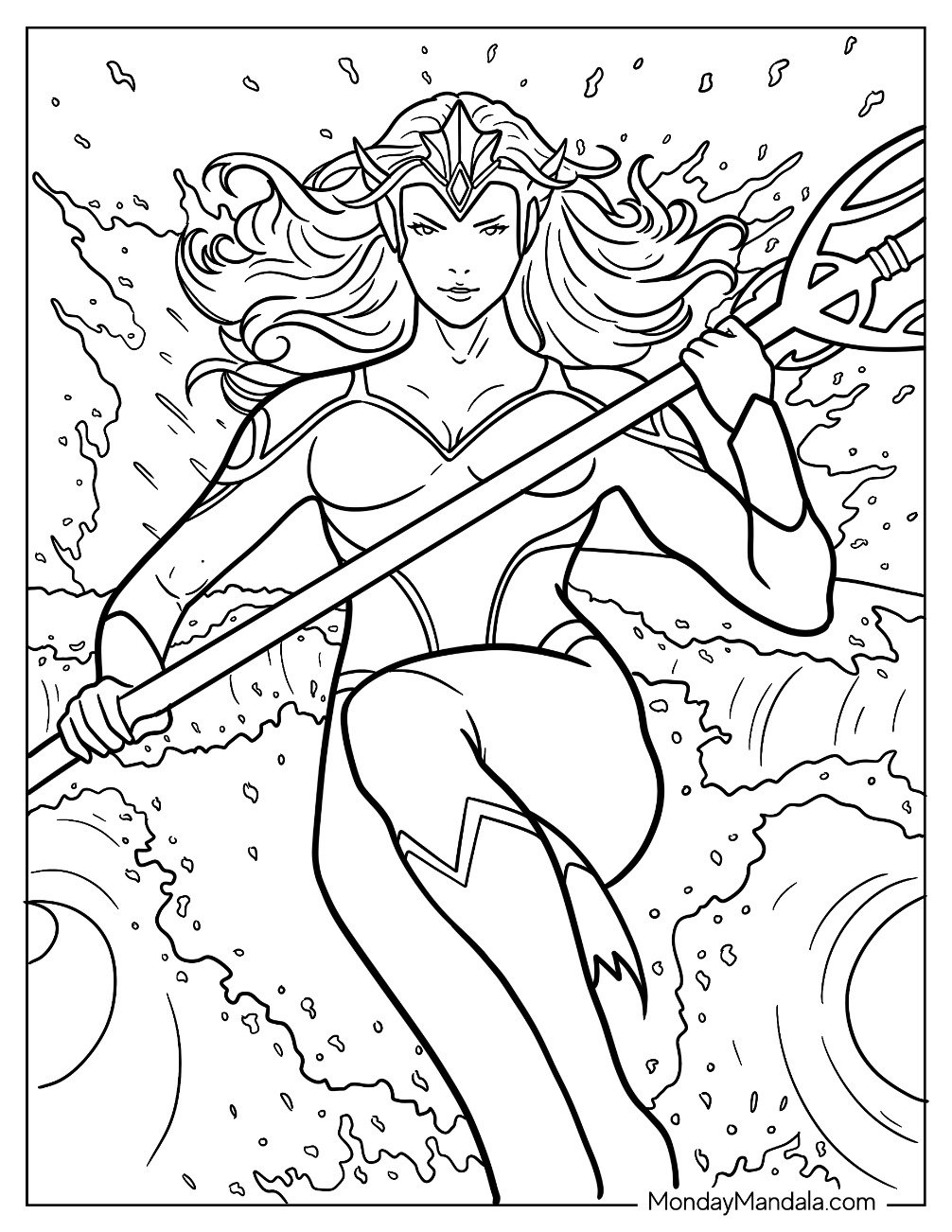 Aquaman Holding Trident Underwater Coloring Sheet