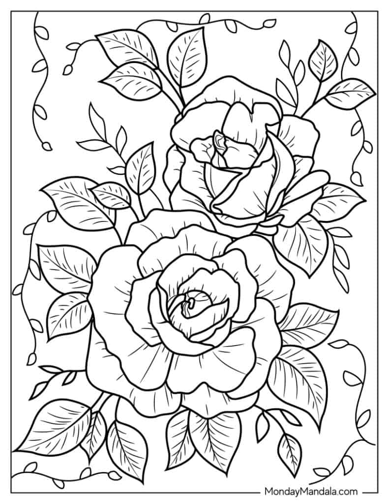20 Rose Coloring Pages Free PDF Printables 