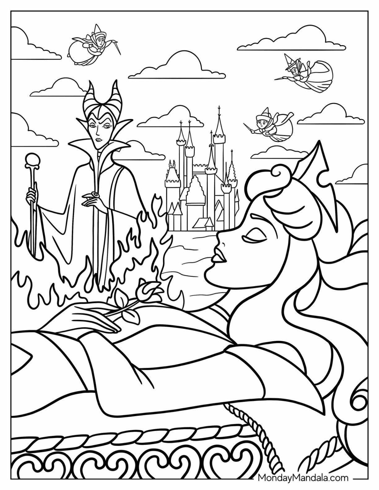 Maleficent And Aurora Coloring Page Printable