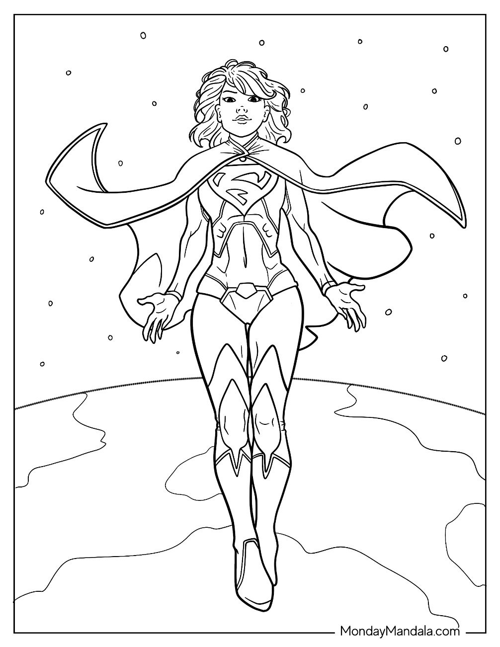 Coloring Page Of Supergirl Flying In The City