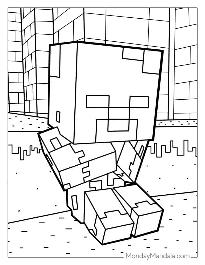 Minecraft Mutant Zombie Coloring Page Printable