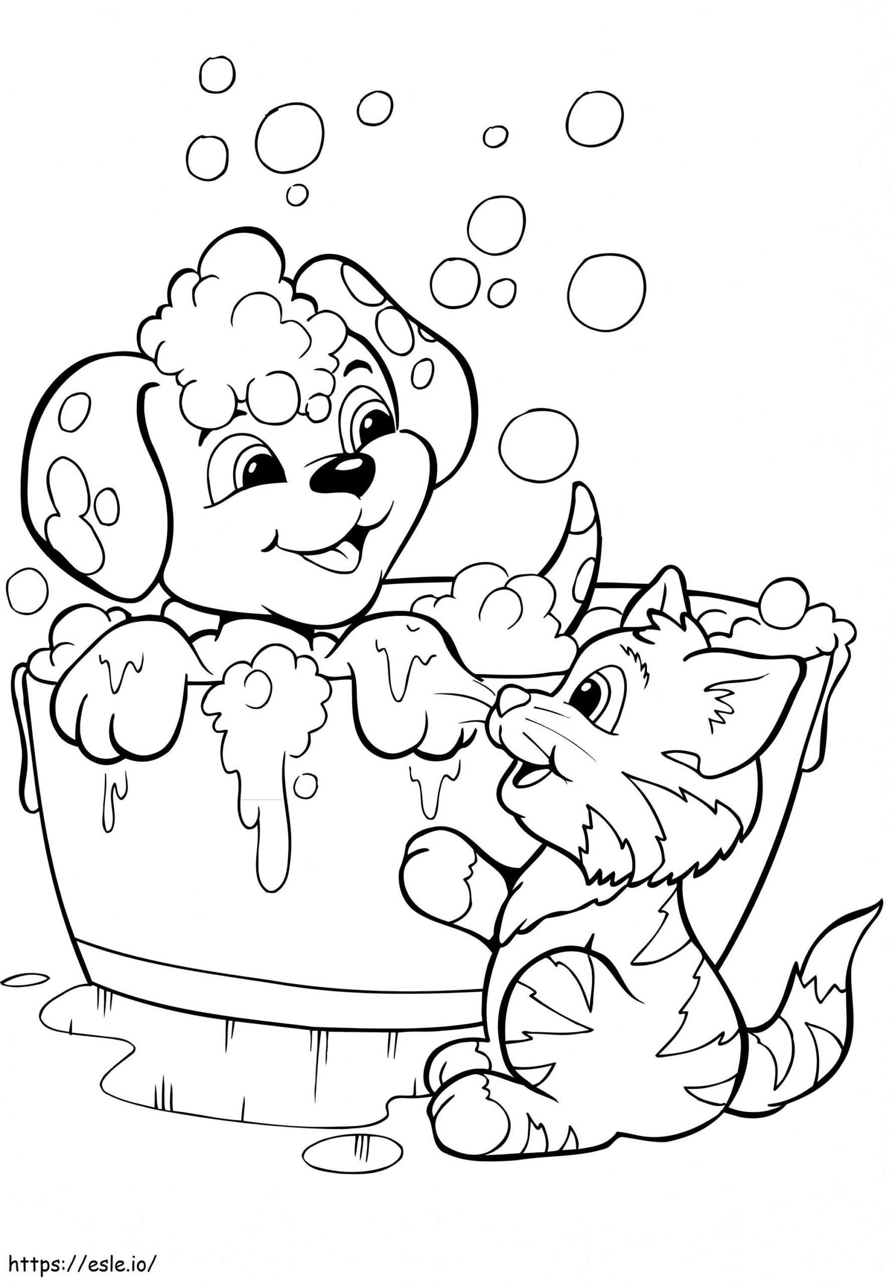Adorable Cat And Dog Coloring Page