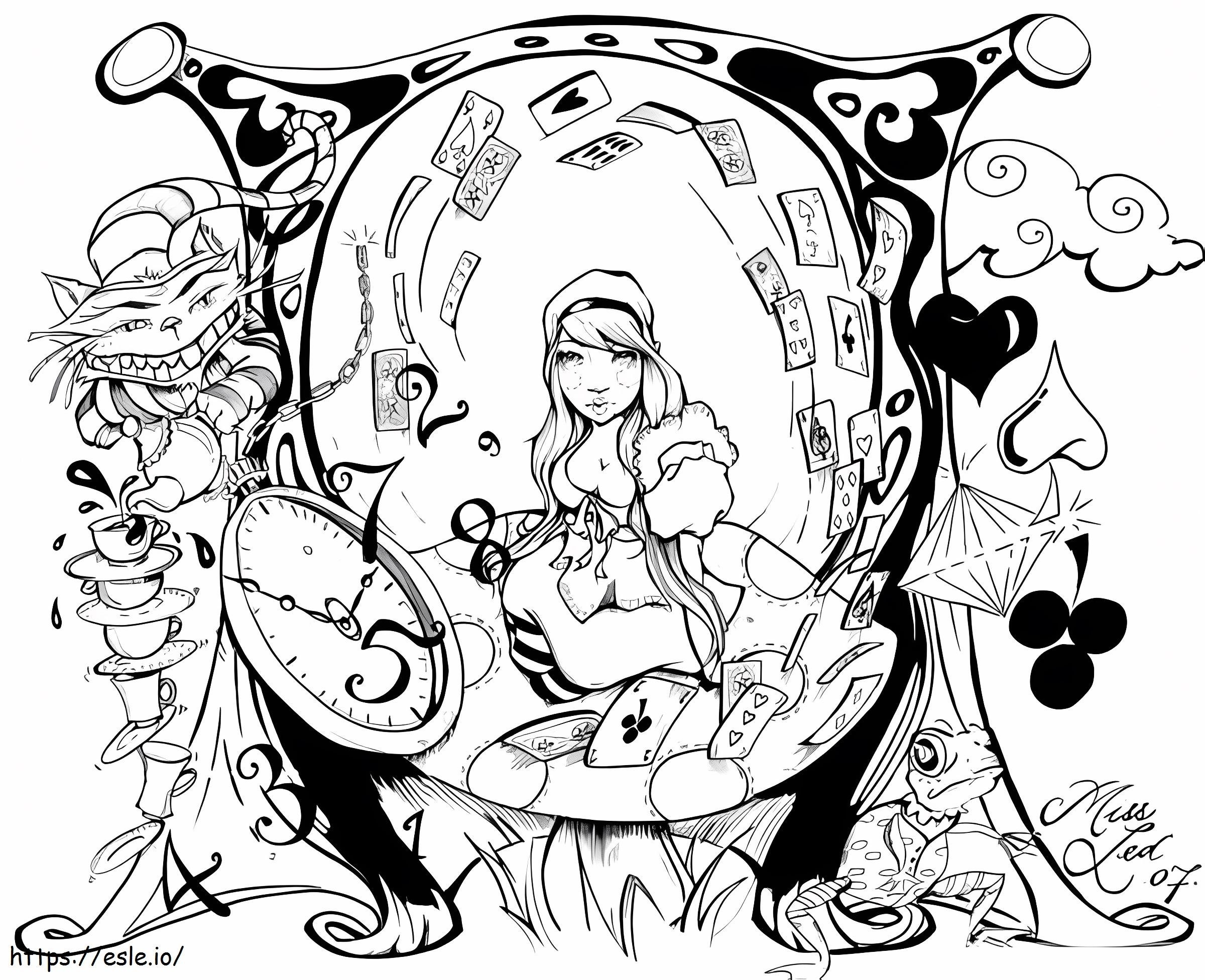 Alice In Wonderland Psychedelic Coloring Page