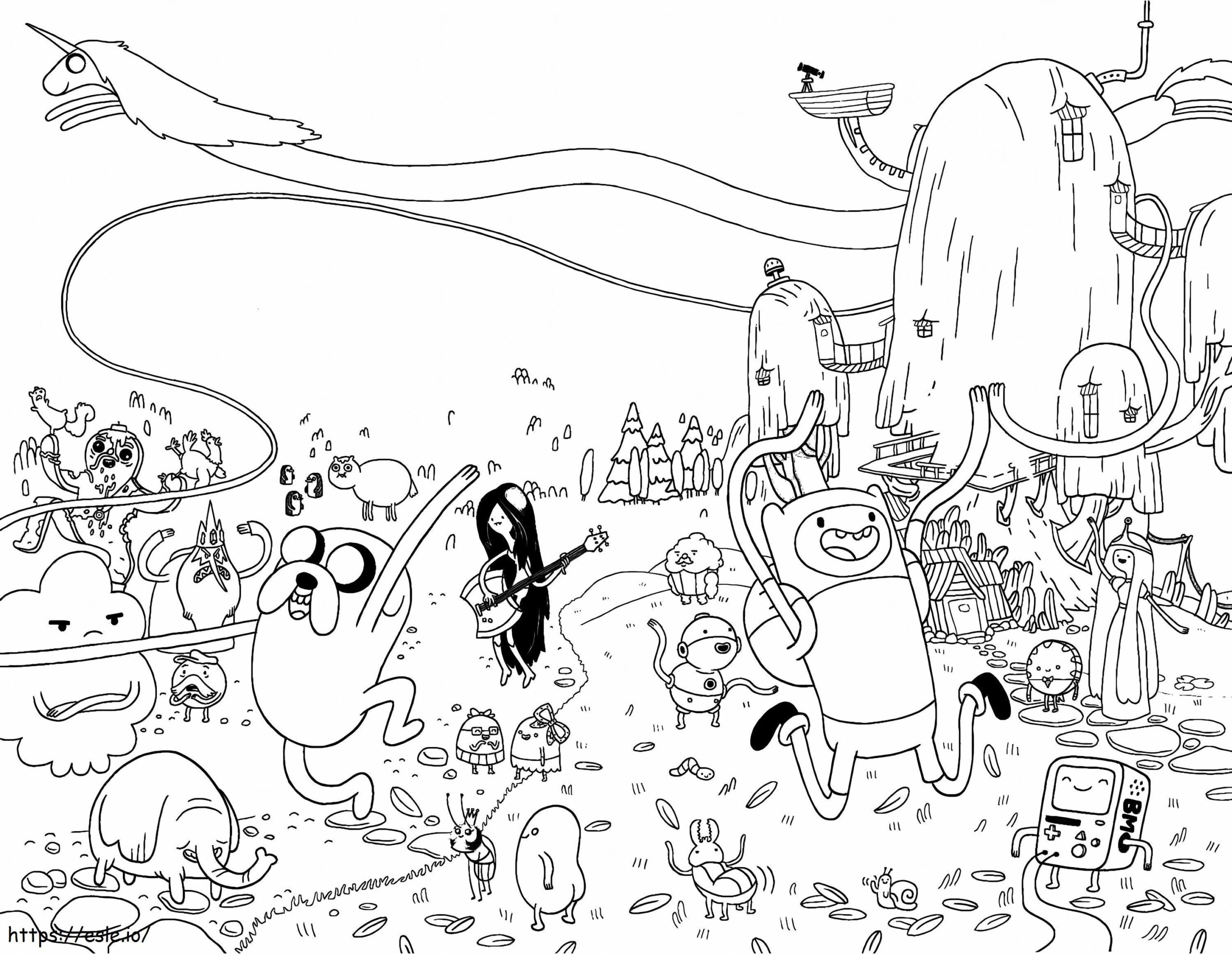 All Happy Adventure Time Characters Coloring Page
