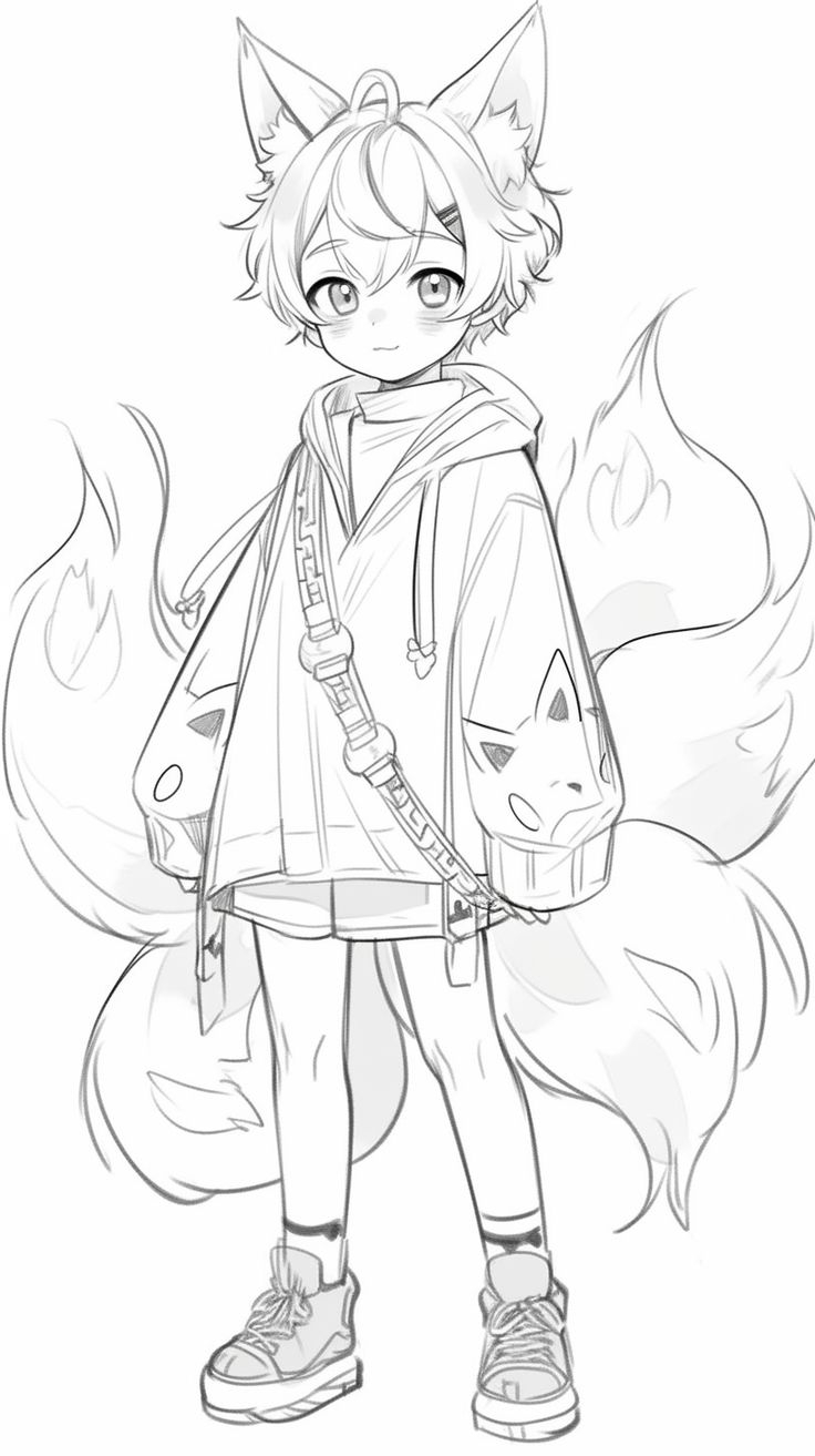 Anime And Manga Drawing Tutorial Kitsune Cute Anime Boy With Fox Ears And Fox Tails Cat Boy