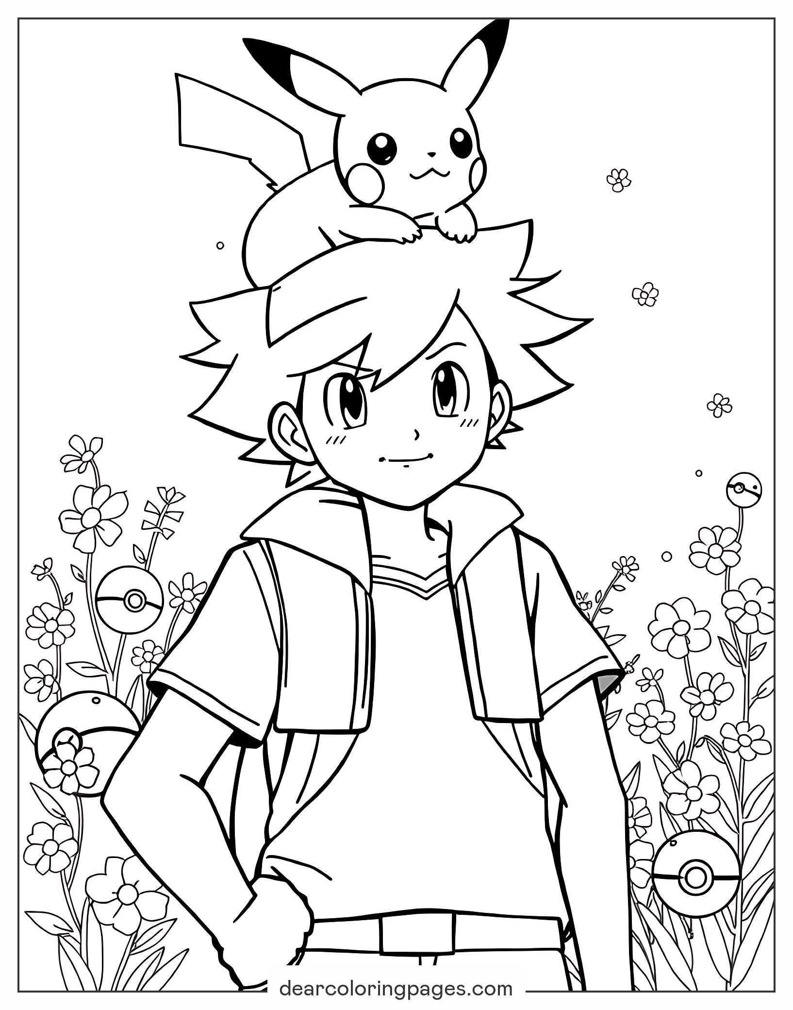 Printable Ash Ketchum With Pikachu Coloring Page