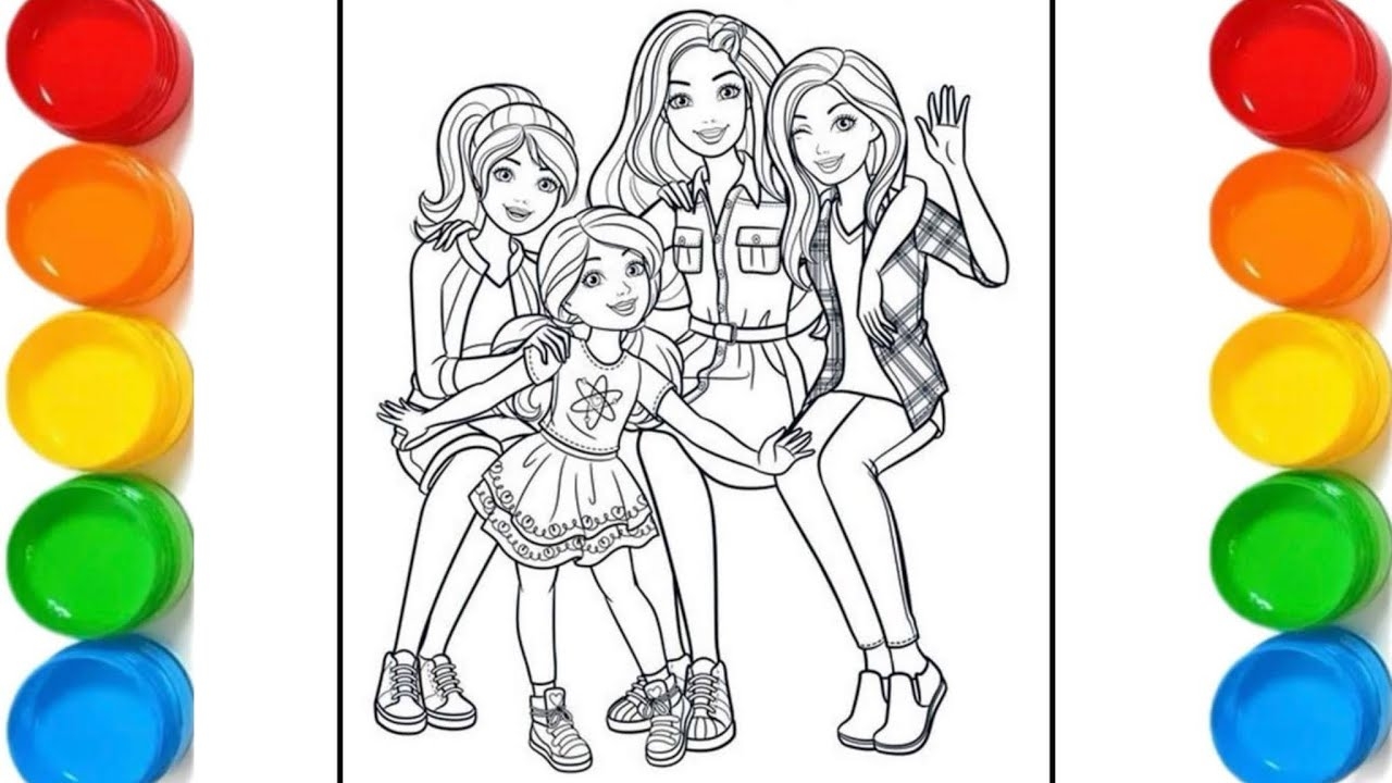 Barbie Sisters Skipper Stacie And Chelsea Coloring With Glitters Barbie Coloring Pages For Kids YouTube