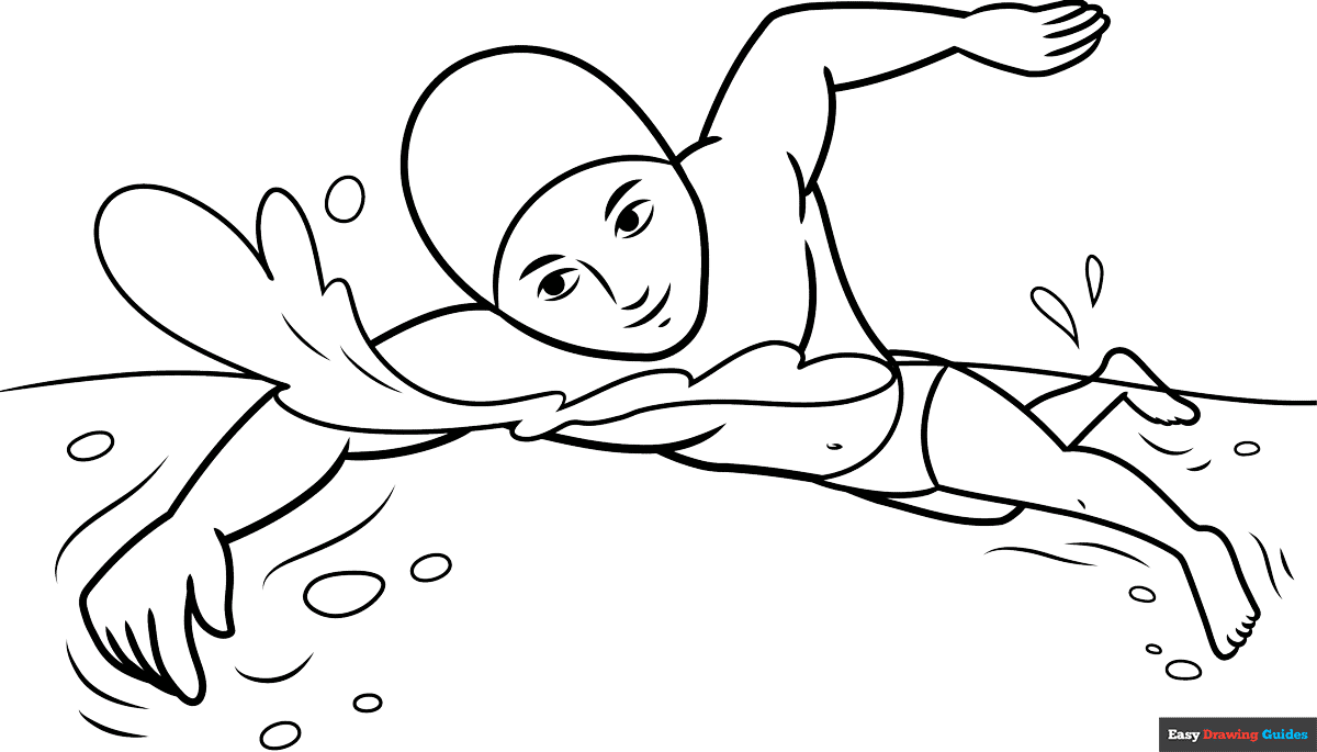 Boy Swimming Coloring Page Easy Drawing Guides
