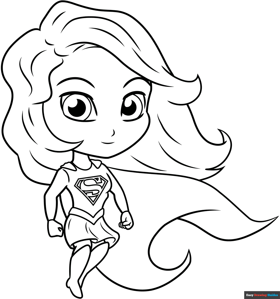 Chibi Supergirl Coloring Page Easy Drawing Guides