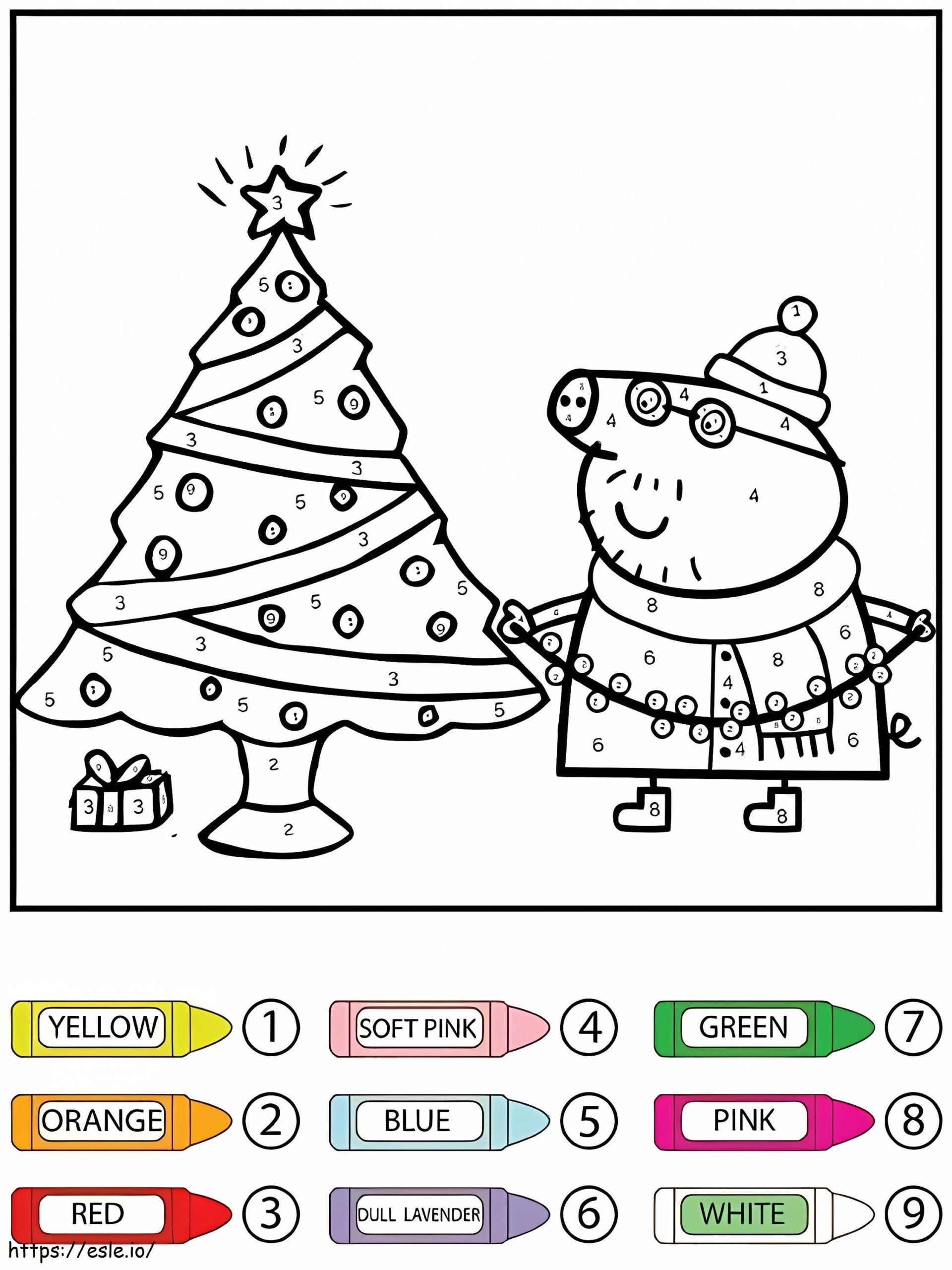 Christmas Tree And Peppa Pig Color By Number Coloring Page