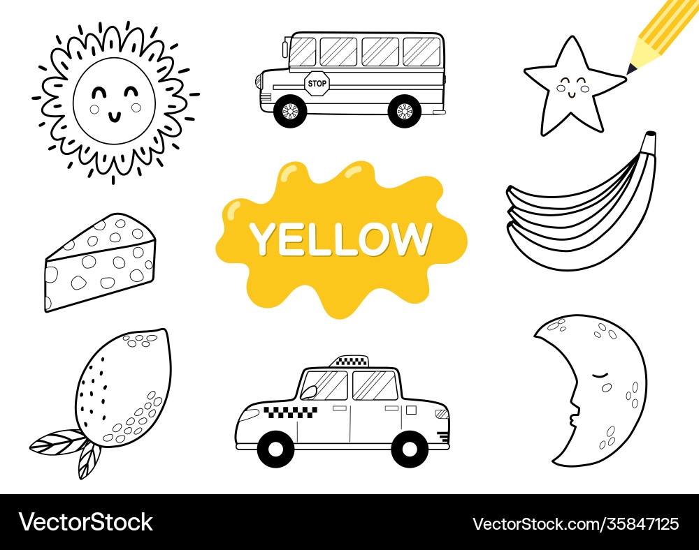 Color Elements In Yellow Coloring Page Royalty Free Vector