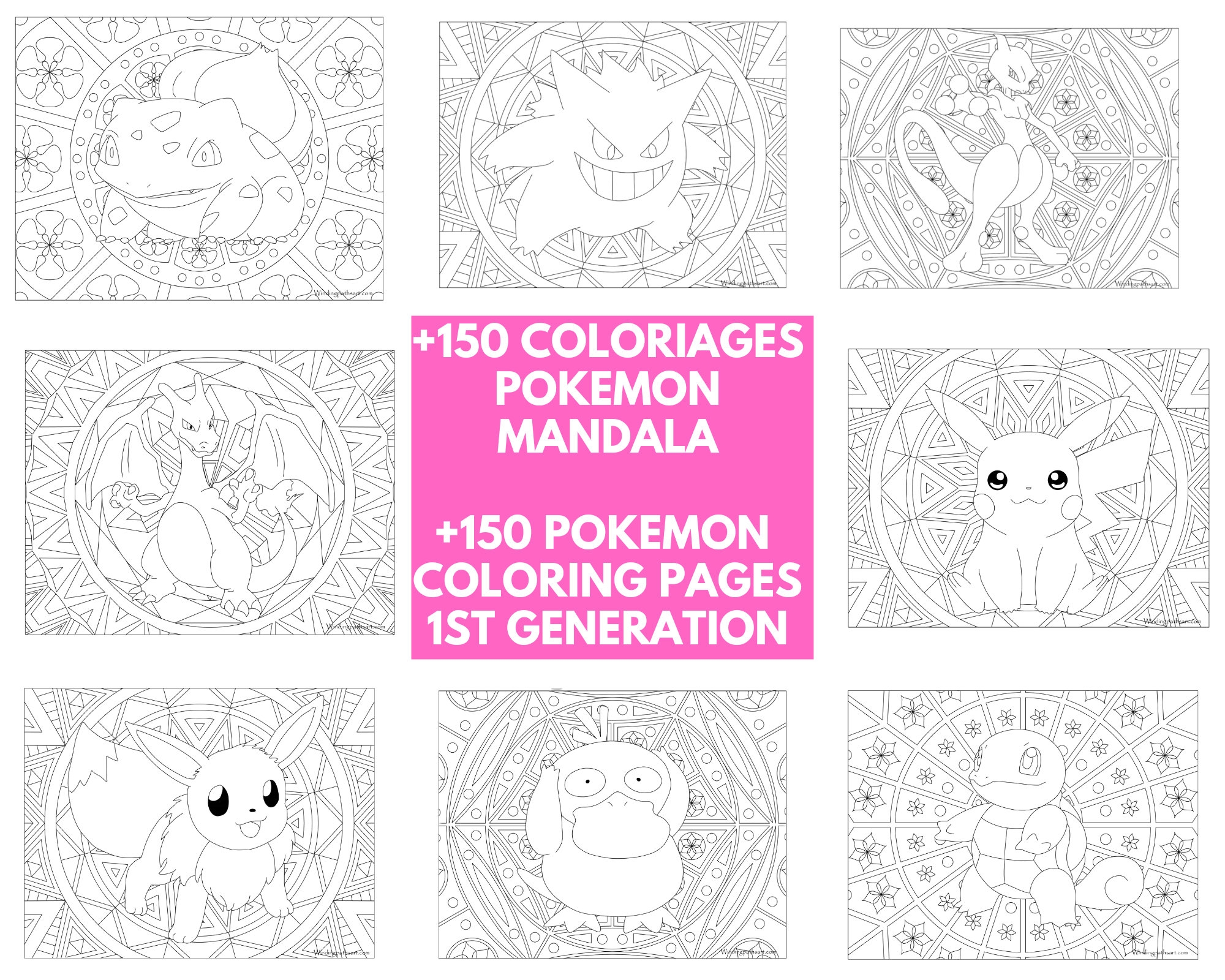 Coloring For Adults More Than 150 Pages POKEMON Mandala To Print Adult Pokemon 1st Generation Coloring Pages Graphic Printable Etsy
