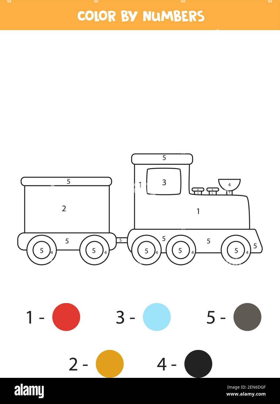 Coloring Page With Cartoon Train Color By Numbers Math Game For Kids Stock Vector Image Art Alamy