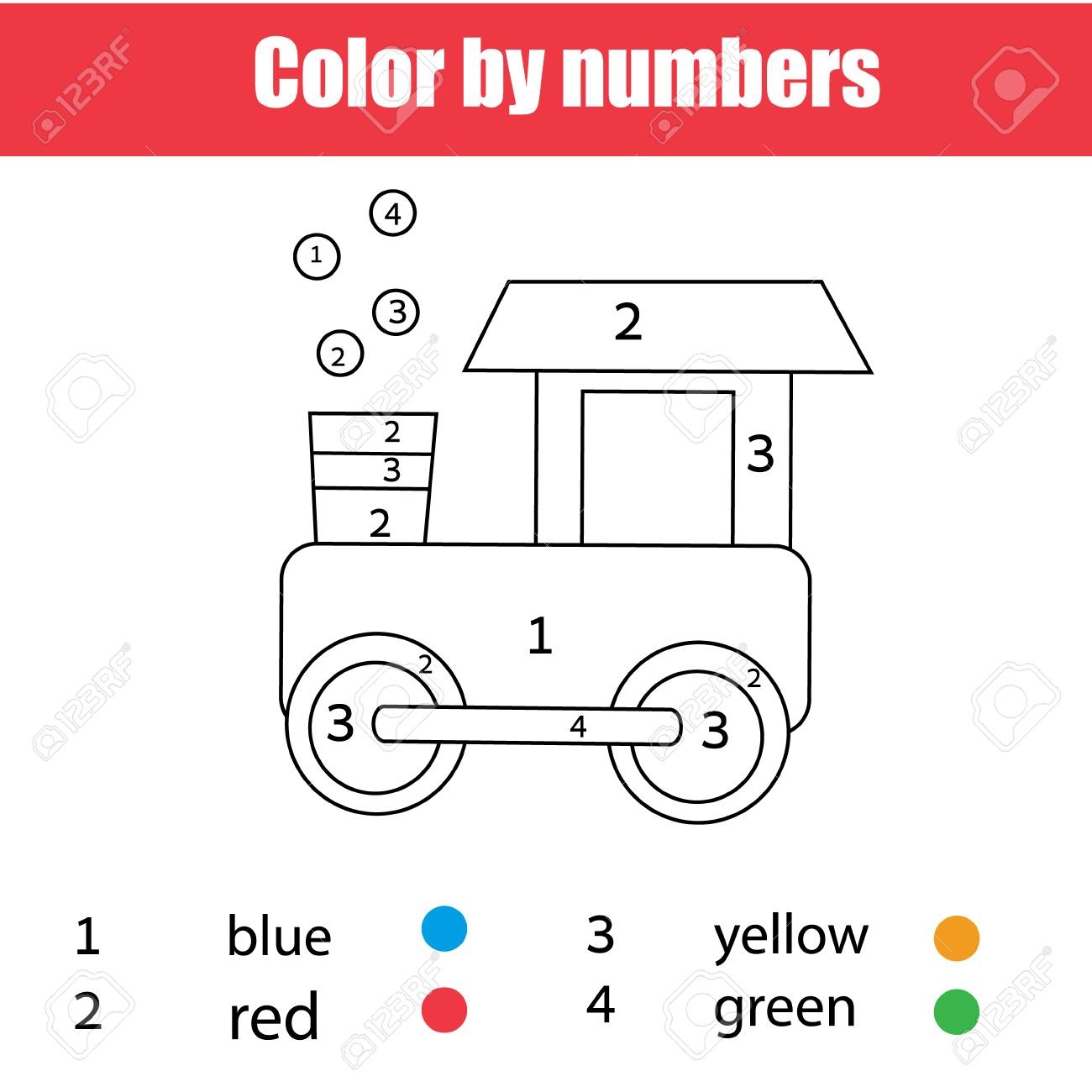 Coloring Page With Toy Train Color By Numbers Printable Worksheet Educational Game For Children Toddlers And Kids Pre School Age Royalty Free SVG Cliparts Vectors And Stock Illustration Image 98025523 