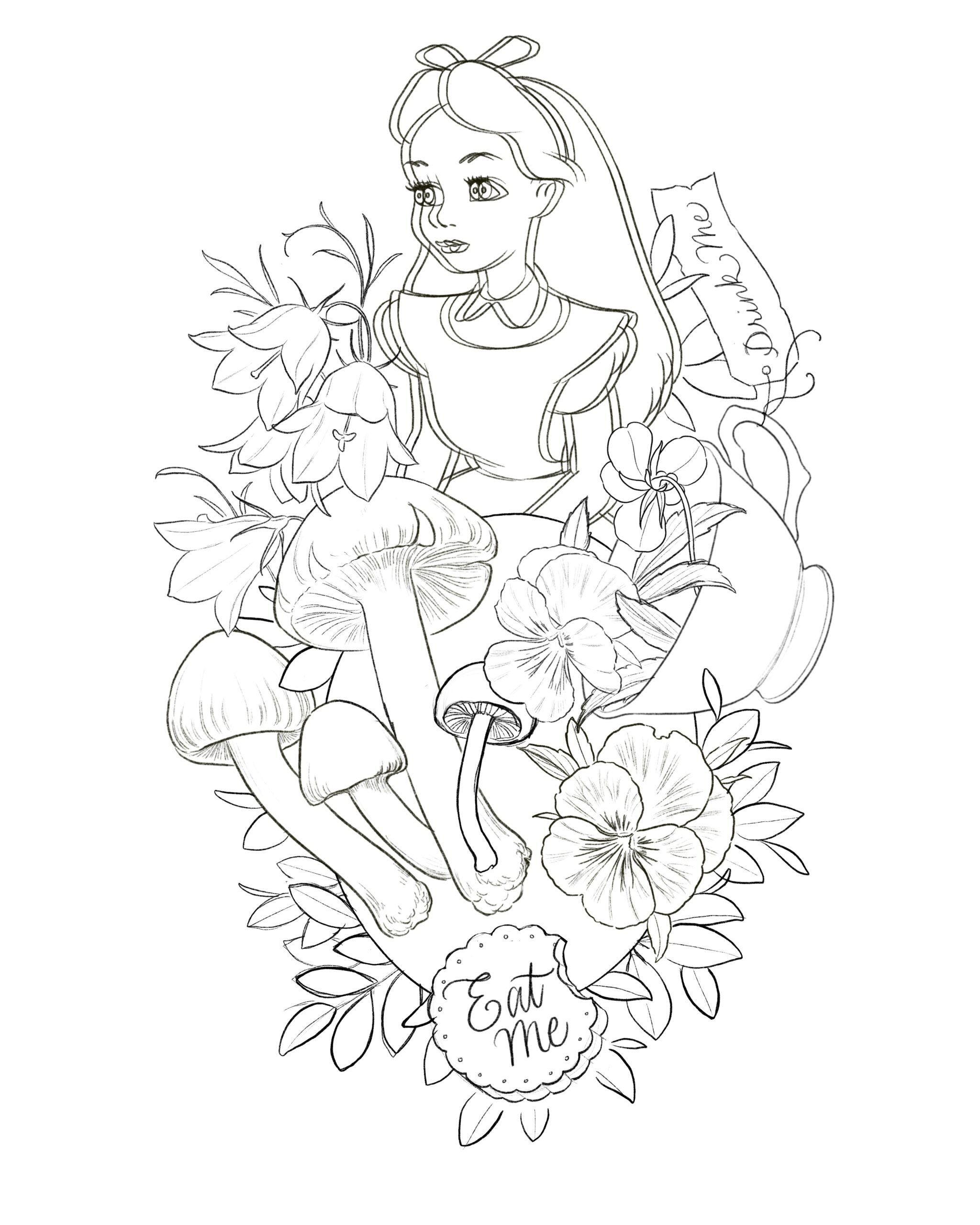 Alice In Wonderland Psychedelic Coloring Page