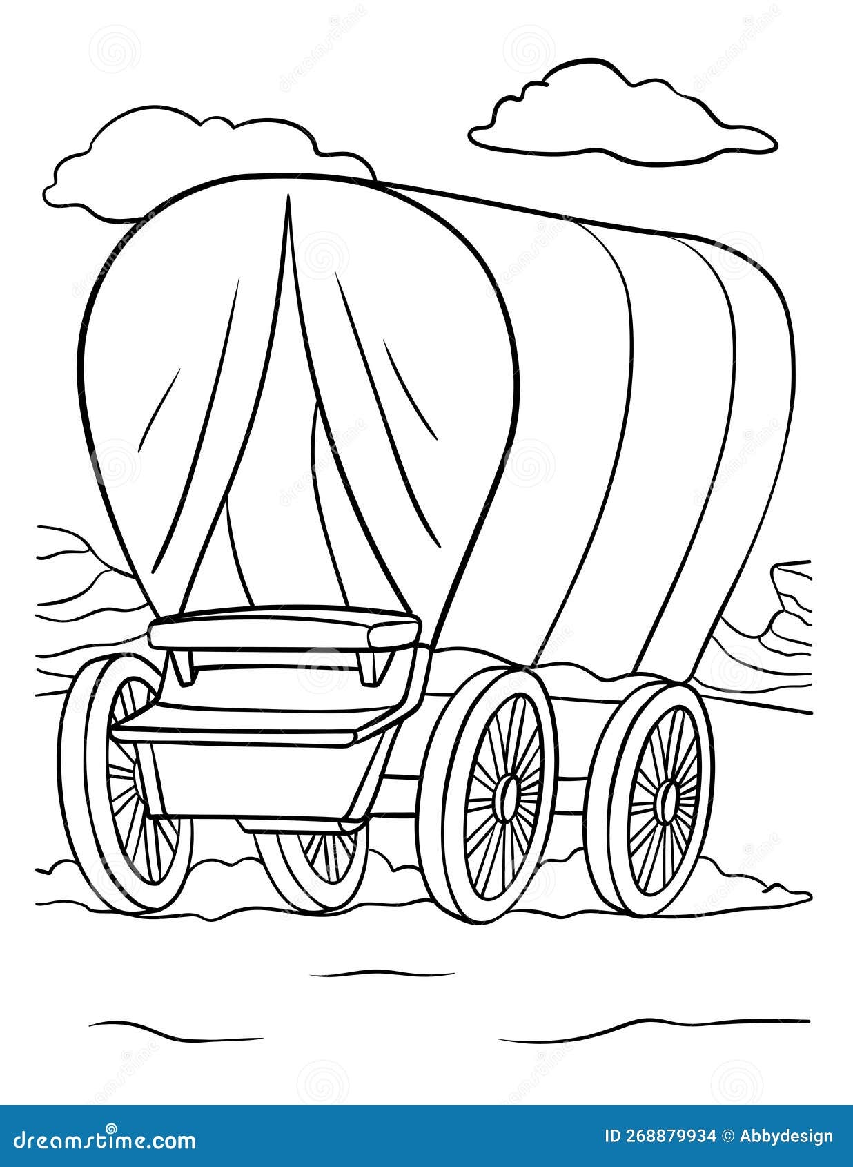 Cowboy Covered Wagon Coloring Page For Kids Stock Vector Illustration Of Cowboy Colouring 268879934