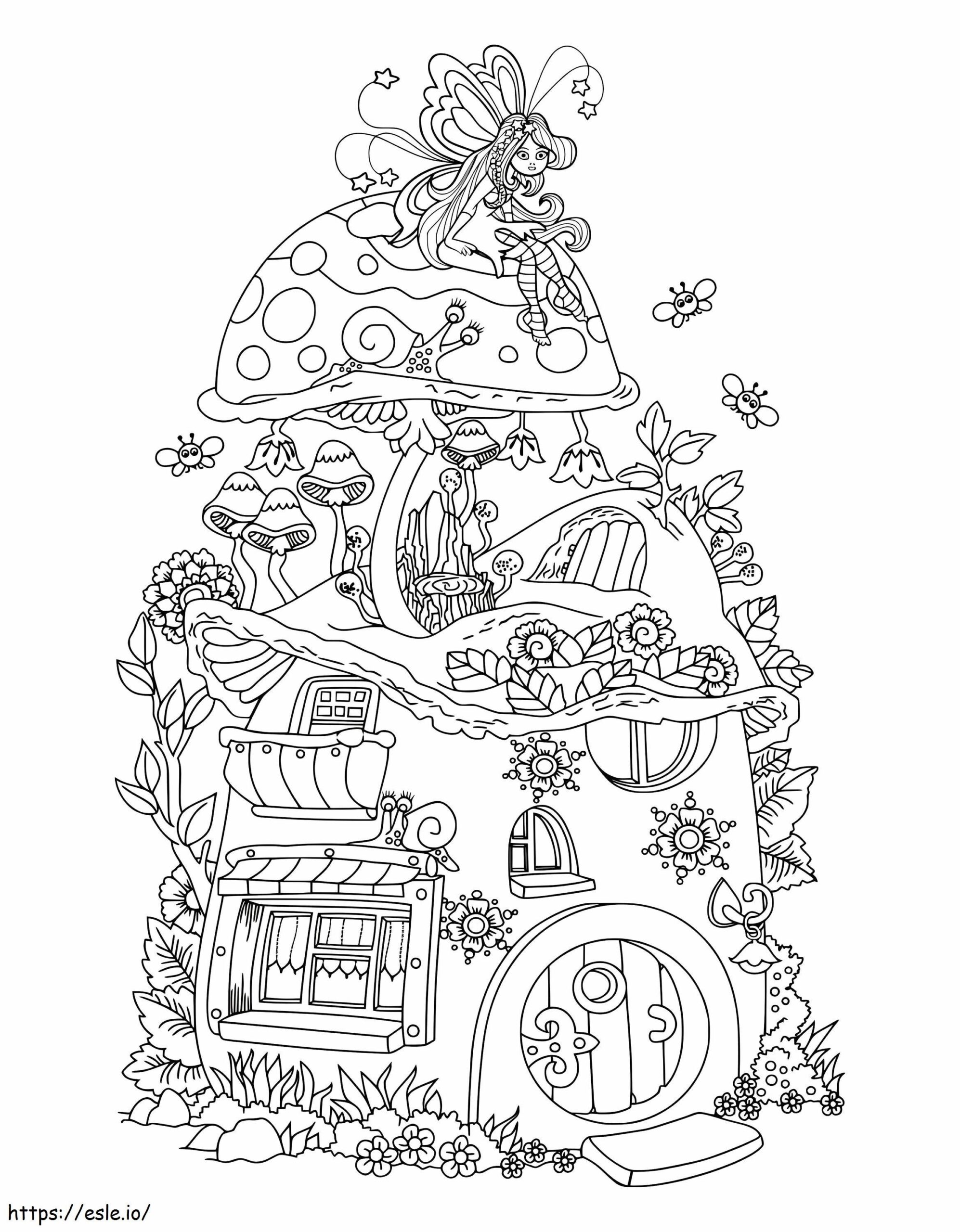 Cute Fairy House Coloring Page