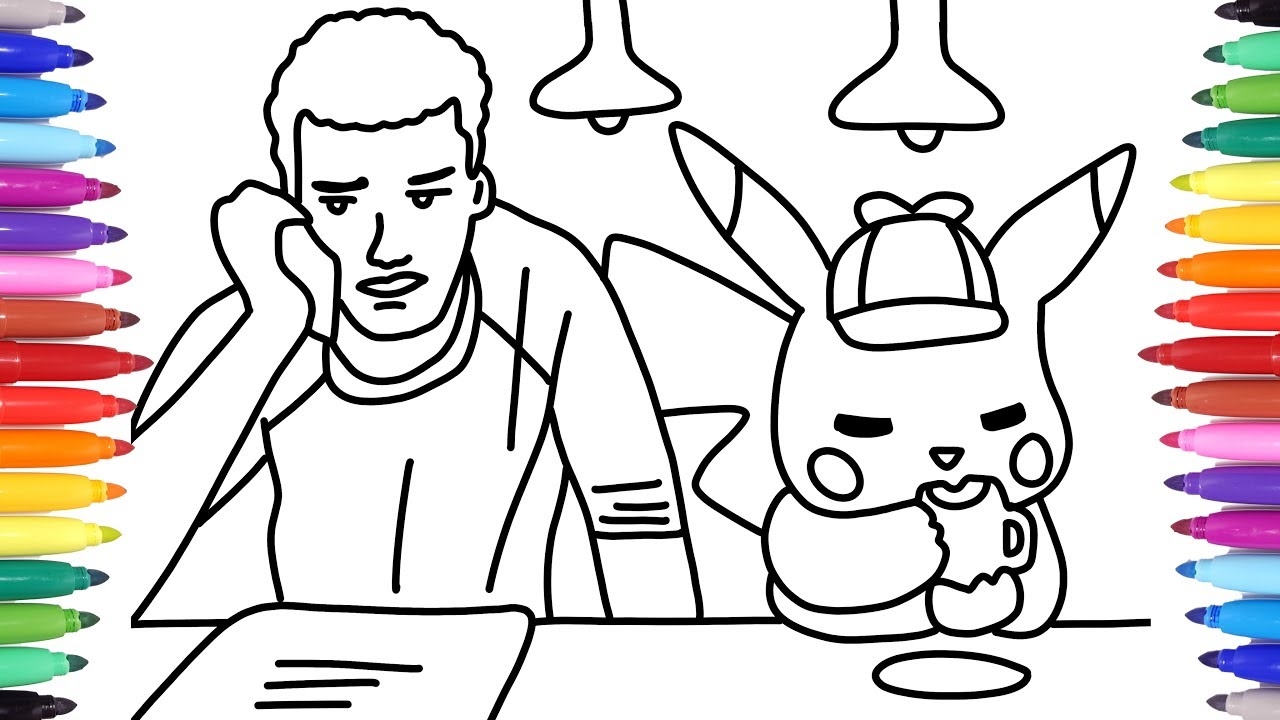 DETECTIVE PIKACHU JUSTICE SMITH AND DETECTIVE PIKACHU HOW TO DRAW AND COLOR DETECTIVE PIKACHU YouTube