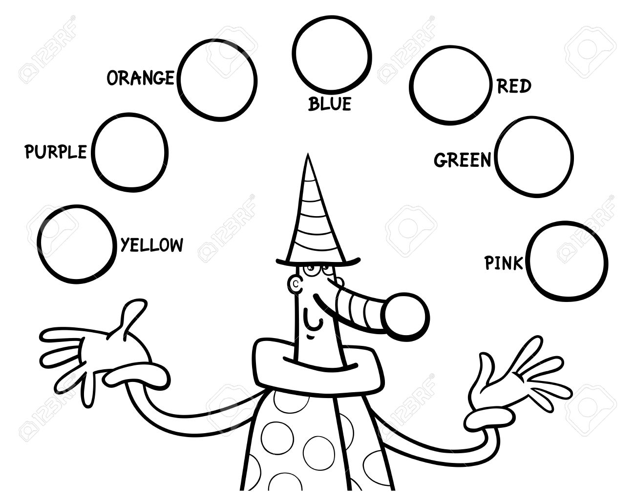 Dibujos Animados De Blanco Y Negro Ilustraci n De Los Colores Primarios Para La Educaci n Actividad De Colorear Para Ni os Con Payaso Ilustraciones Svg Vectoriales Clip Art Vectorizado Libre De Derechos Image 65858571