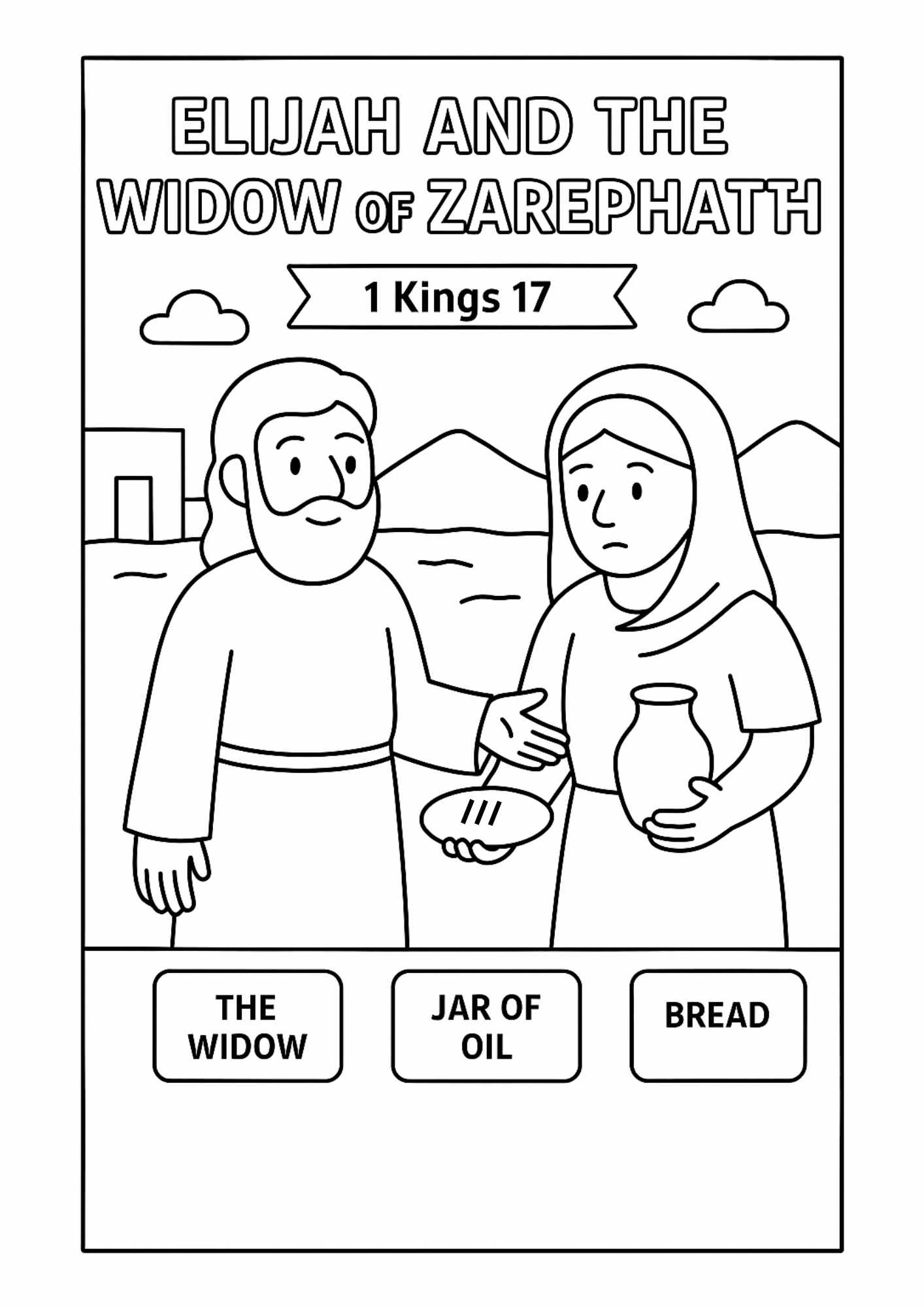 Elijah And The Widow Of Zarephath Free Bible Coloring Page For Kids 1 Kings 17 Free Bible Worksheets