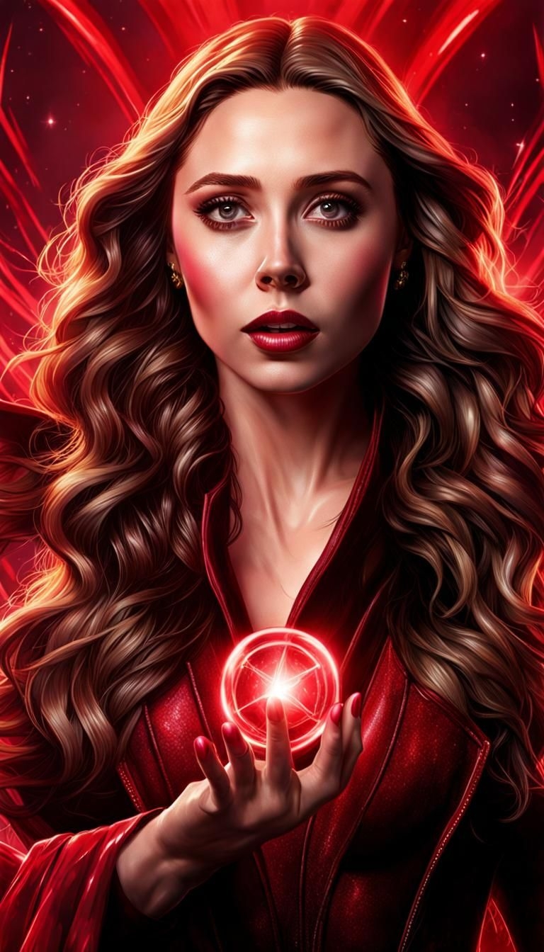 Elizabeth Olsen As The Scarlet Witch Floating In AI Art