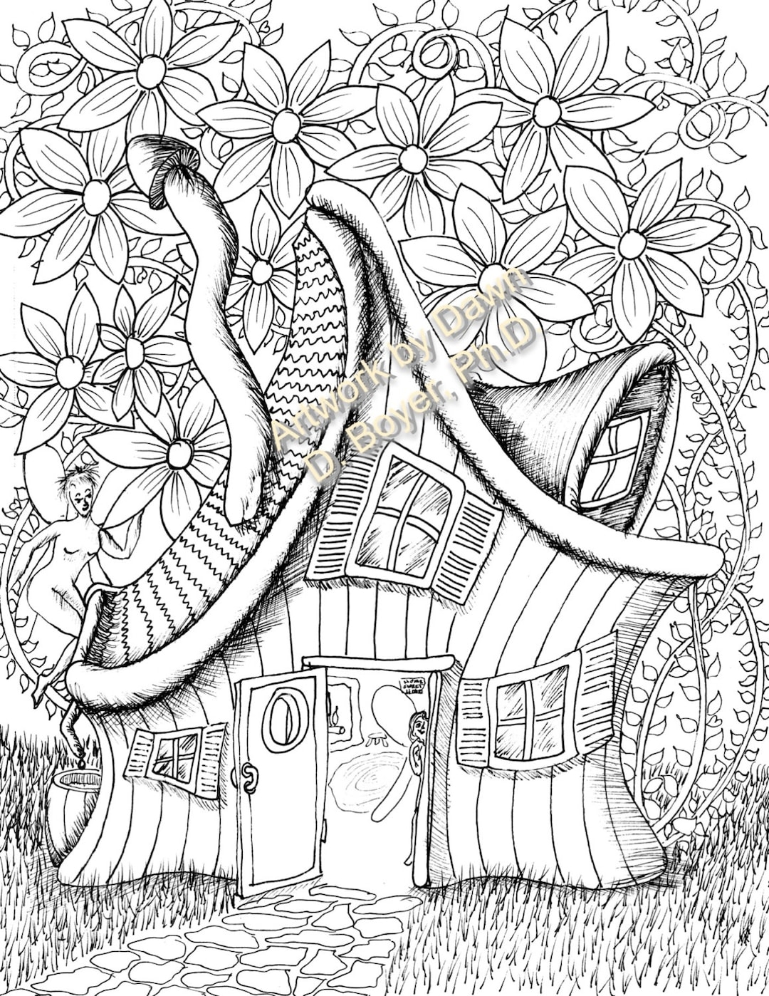 Fairy Houses And Fairy Doors Vol 3 And 4 Individual Coloring Pages From Print Books 5 Drawings Per Set 46 50 Etsy