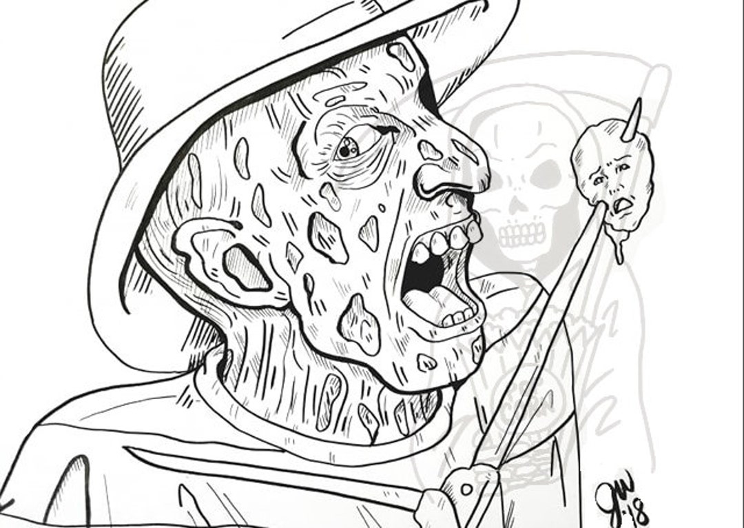 Freddy Krueger Coloring Page A Nightmare On Elm Street Art Etsy