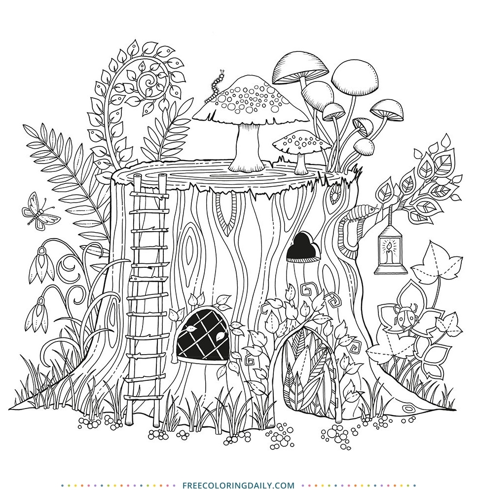 Free Fairy House Coloring Page Free Coloring Daily