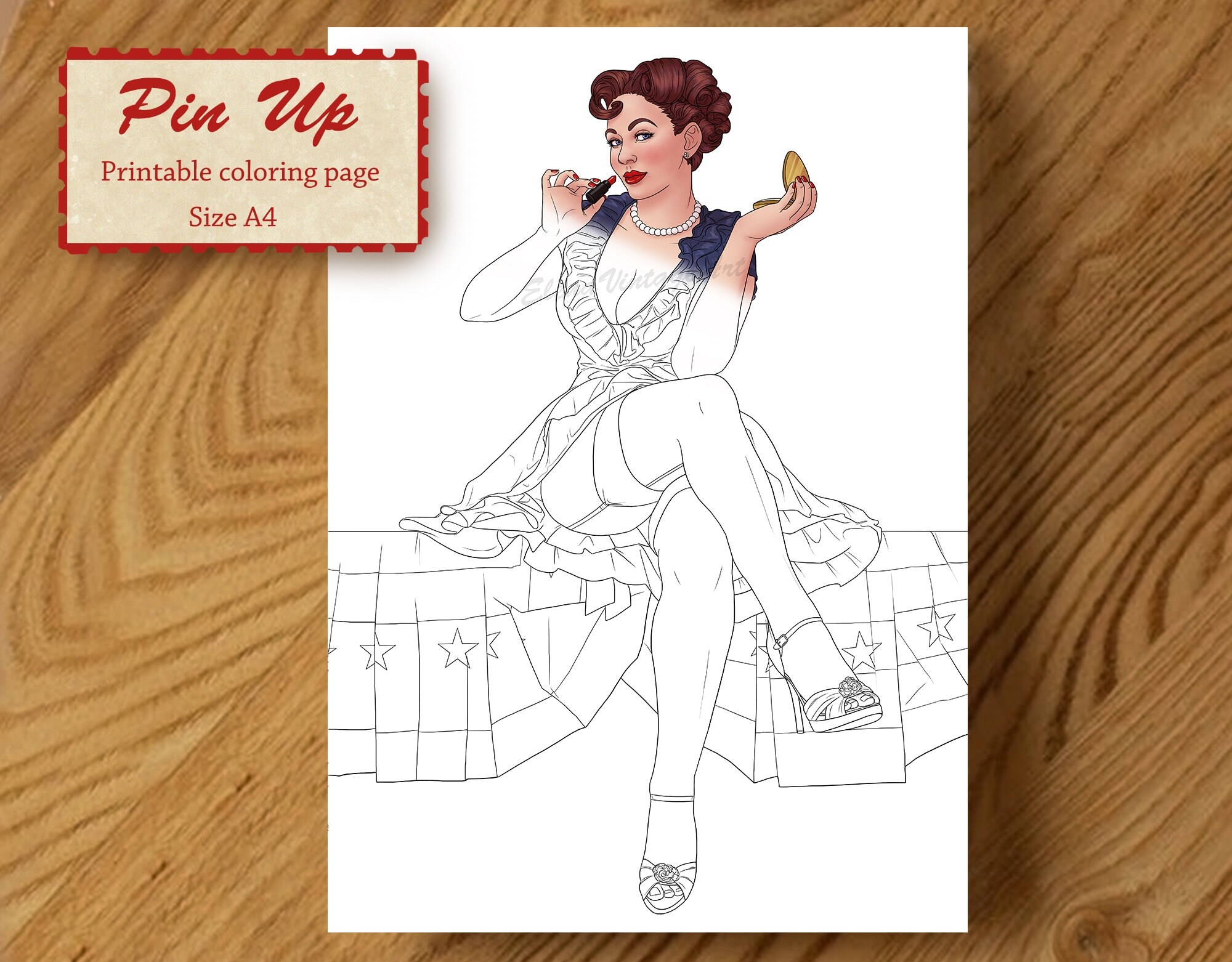 Girl Coloring Book Pages Pin Up Pdf Coloring Page Pin Up Drawing Adult Coloring Pages Printable Vintage Girl Fashion Drawing Etsy
