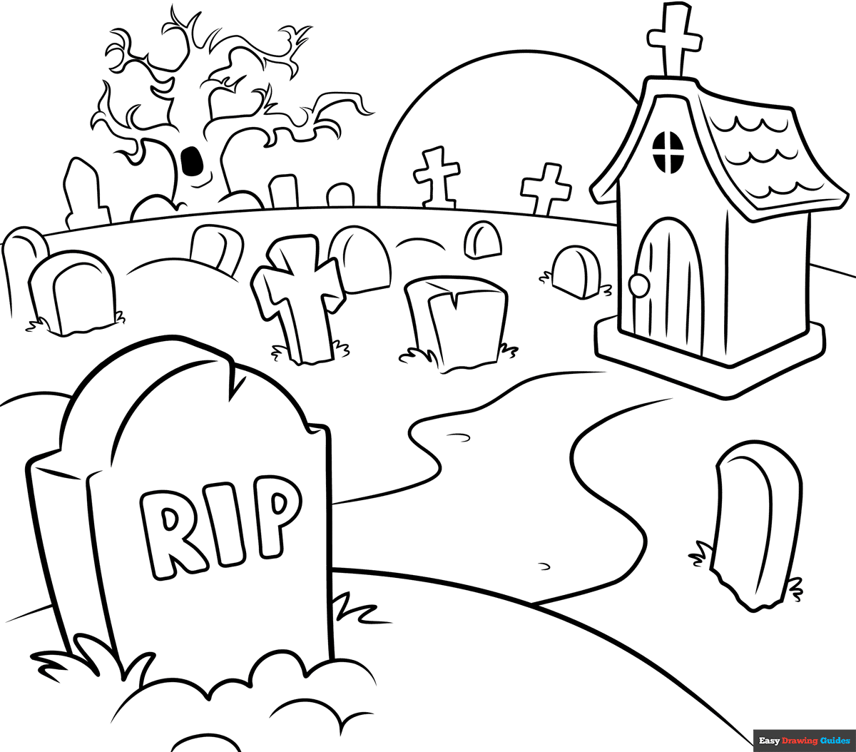 Graveyard Coloring Page Easy Drawing Guides