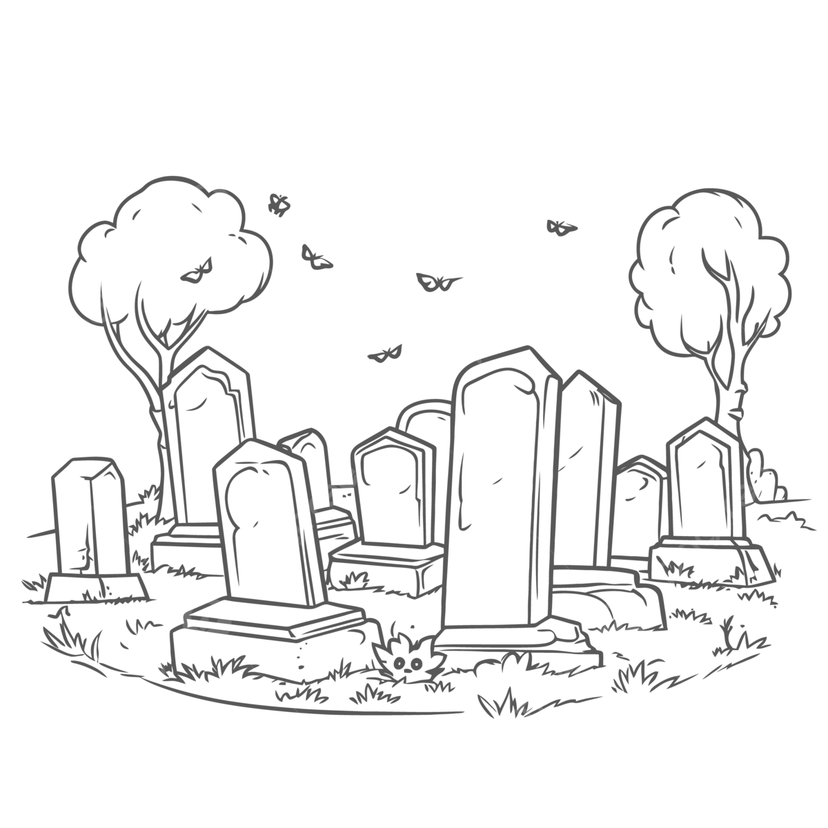 Graveyard Coloring Page With Graves Coloring Pages Outline Sketch Drawing Vector Wing Drawing Ring Drawing Graveyard Drawing PNG And Vector With Transparent Background For Free Download