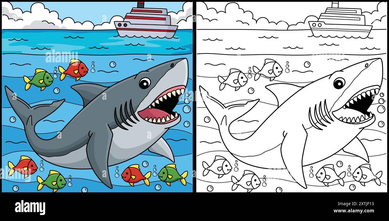 Great White Shark Coloring Page Illustration Stock Vector Image Art Alamy