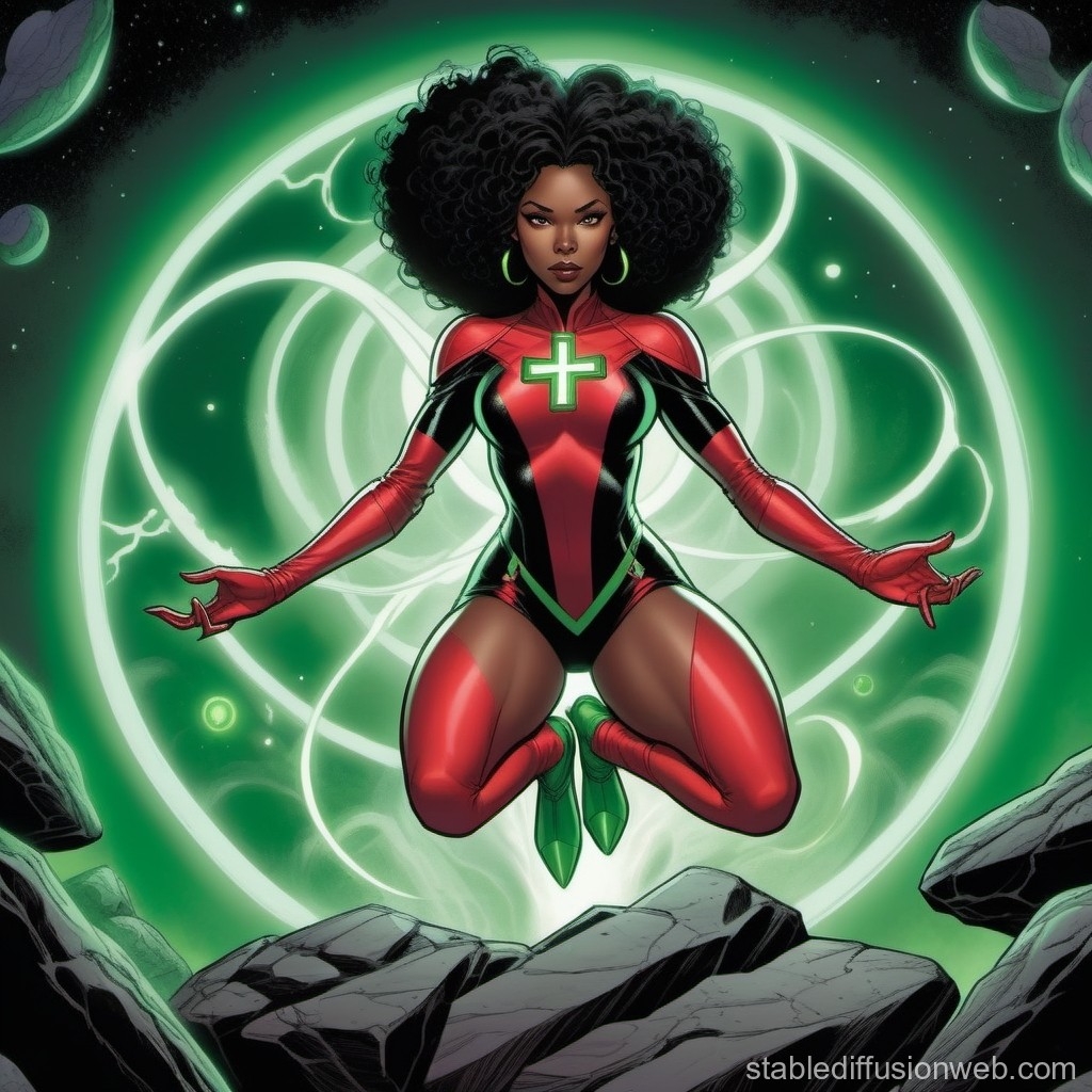 Green Glowing Scarlet Witch In Mid Air Stable Diffusion Online