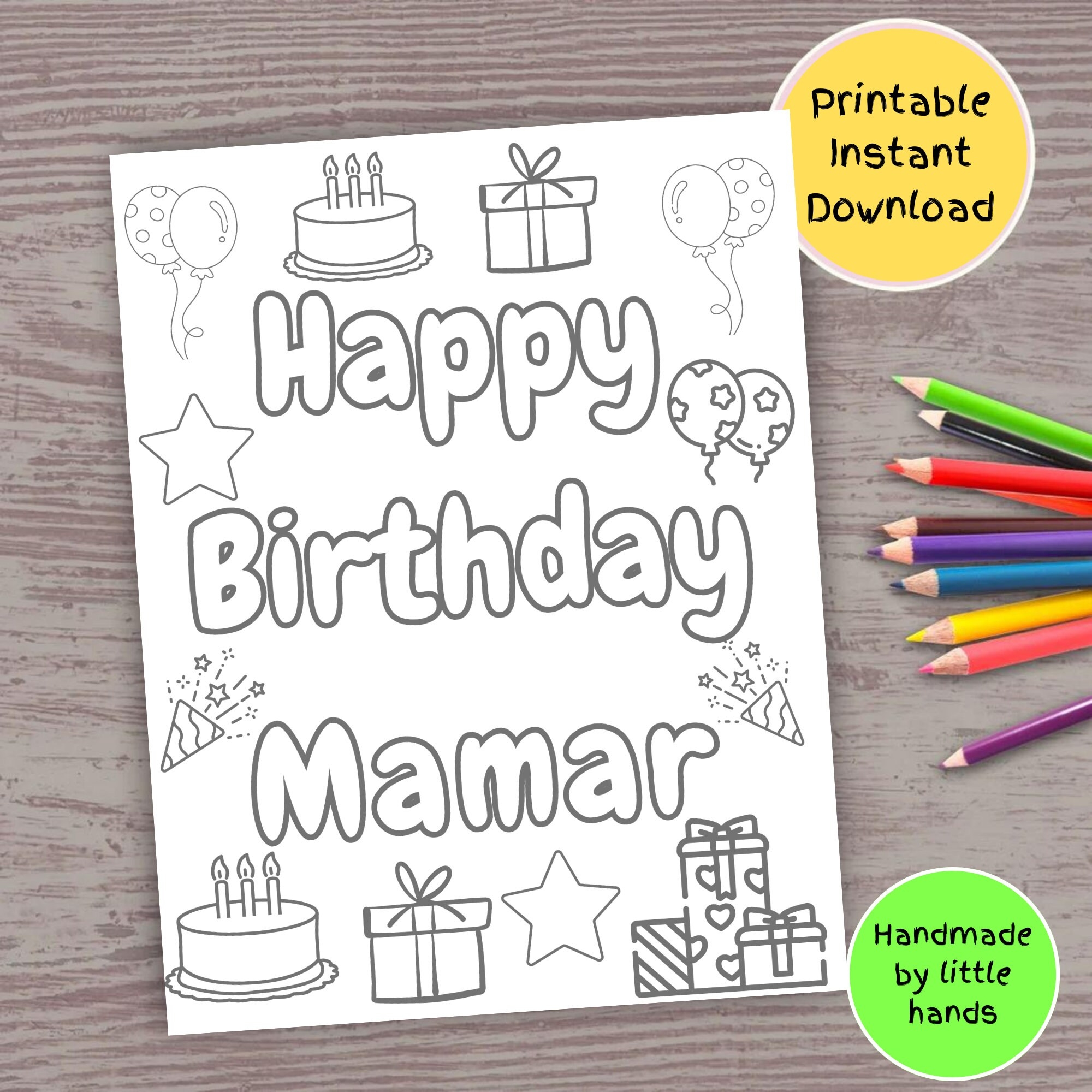 Happy Birthday Mamar Printable Coloring Page For Children Toddler Preschool Kids Art Activity Cute Handmade Card Gift From Grandchildren Etsy UK