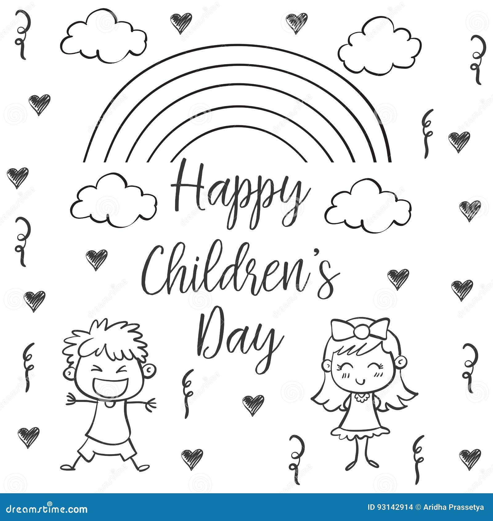 Happy Children Day Hand Draw Collection Stock Vector Illustration Of June Curves 93142914