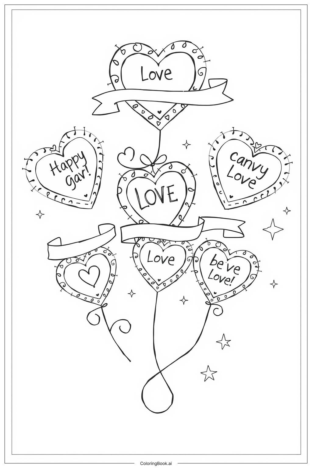 Heart Emoji And Candy Hearts Coloring Page Free PDF PNG Printable 
