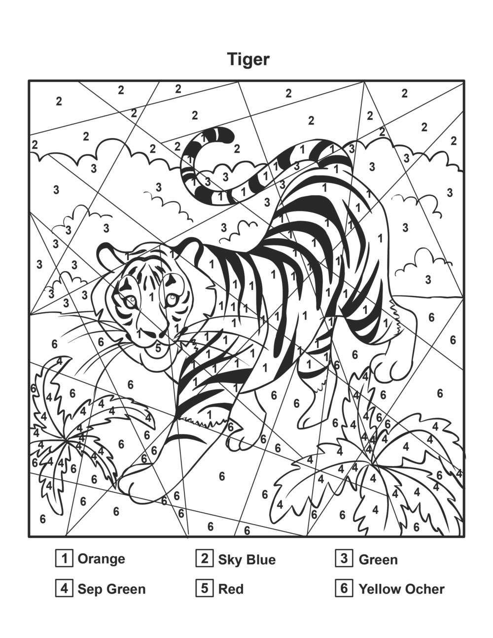 Tiger Math Worksheet Coloring Page Printable