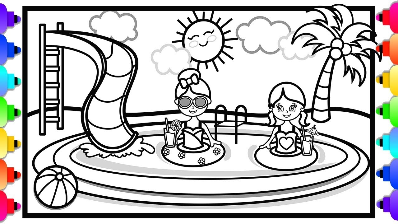 Summer Pool Party Coloring Page Printable