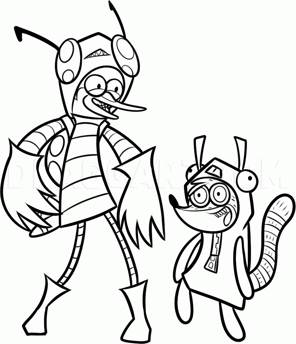 How To Draw Mordecai And Rigby As Gir And Zim Coloring Page Trace Drawing