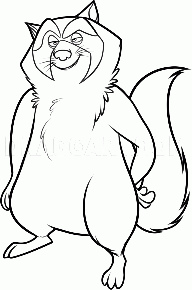 How To Draw Raccoon From The Nut Job Coloring Page Trace Drawing