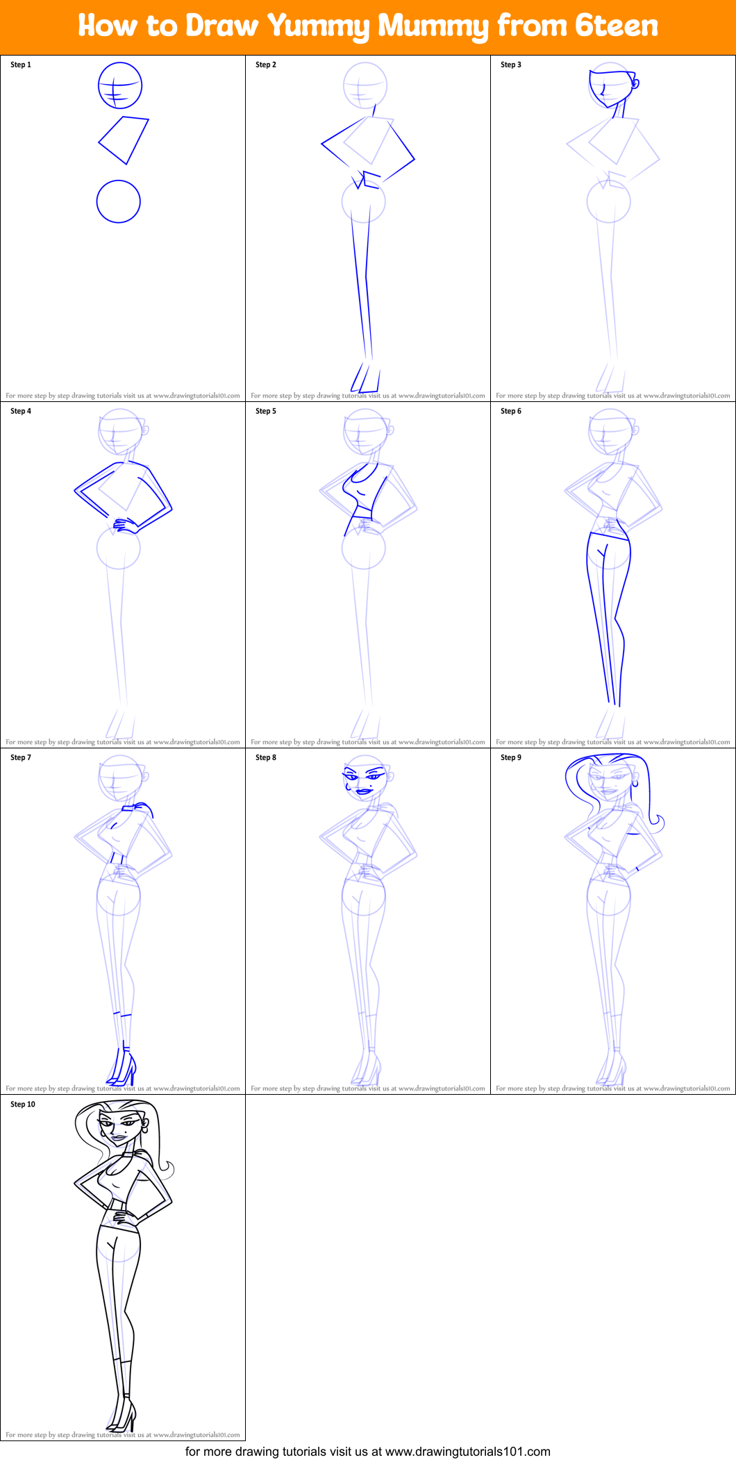 How To Draw Yummy Mummy From 6teen 6teen Step By Step DrawingTutorials101