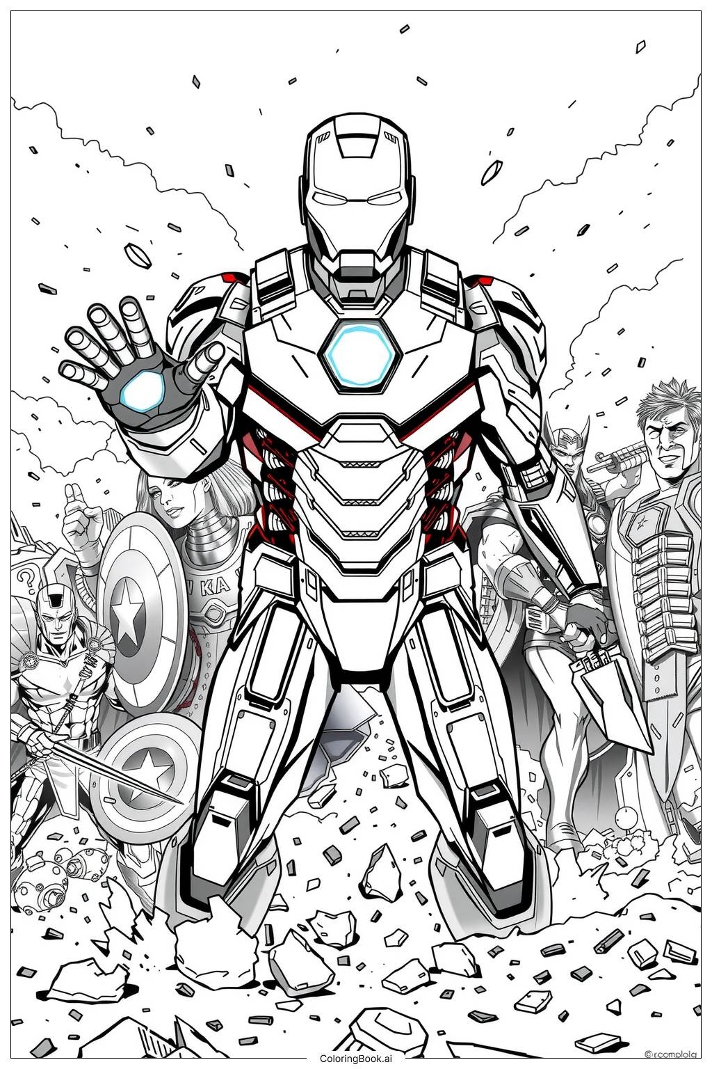 Iron Man Leading The Avengers 2 Coloring Page Free PDF PNG Printable 