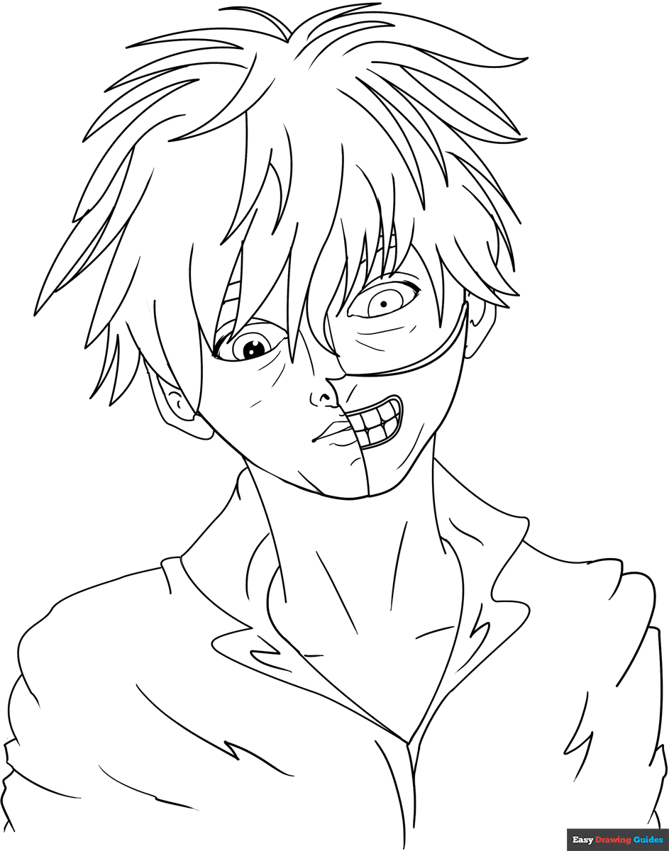 Ken Kaneki From Tokyo Ghoul Coloring Page Easy Drawing Guides