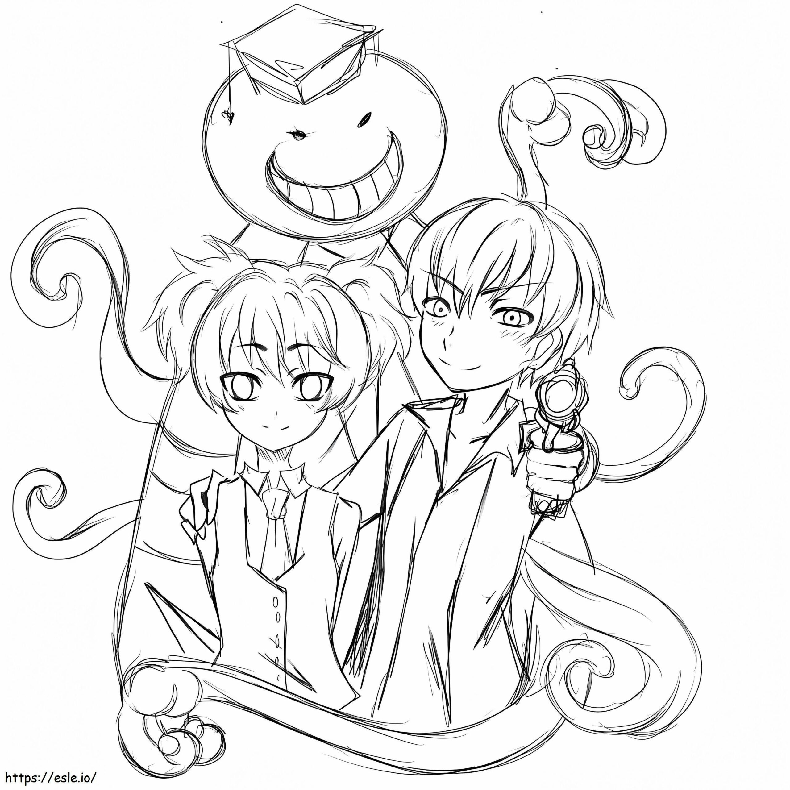 Koro Sensei With Karma And Nagisa Coloring Page