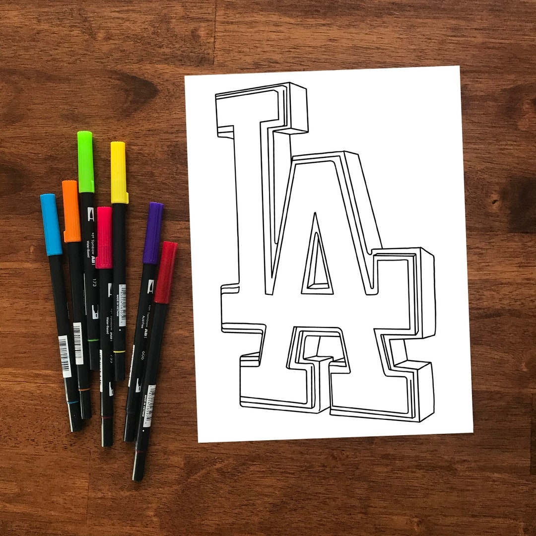LA Dodgers Inspired Coloring Sheet Instant Digital Download Etsy
