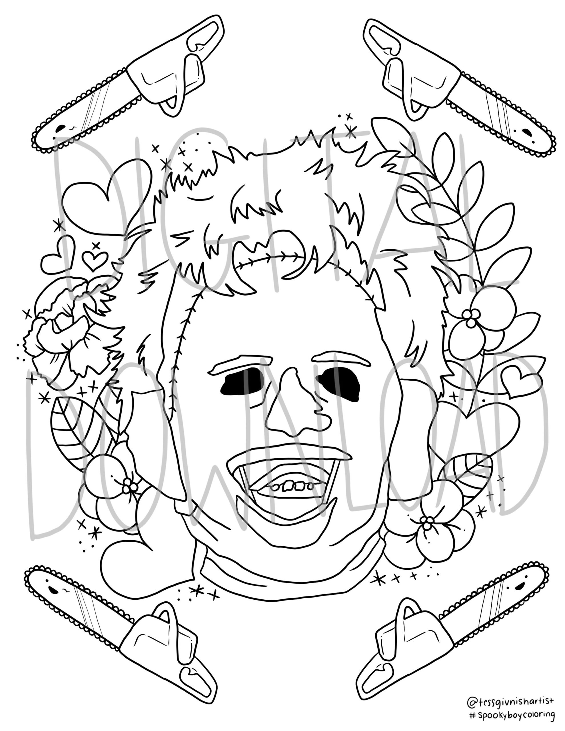 Leatherface Coloring Sheet Etsy