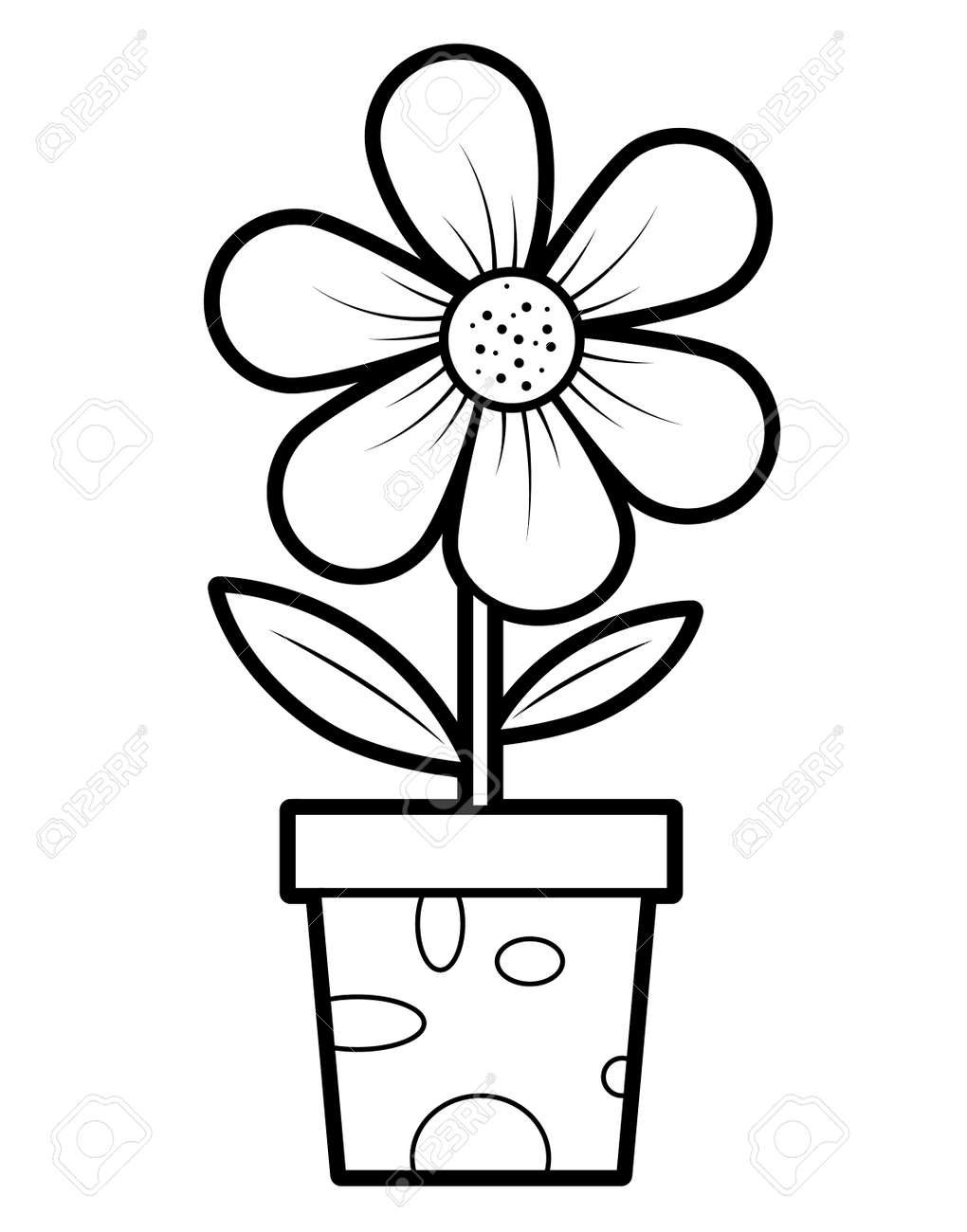 Libro Para Colorear O P gina Para Ni os Flor En Maceta Ilustraci n Vectorial En Blanco Y Negro Ilustraciones Svg Vectoriales Clip Art Vectorizado Libre De Derechos Image 167975779