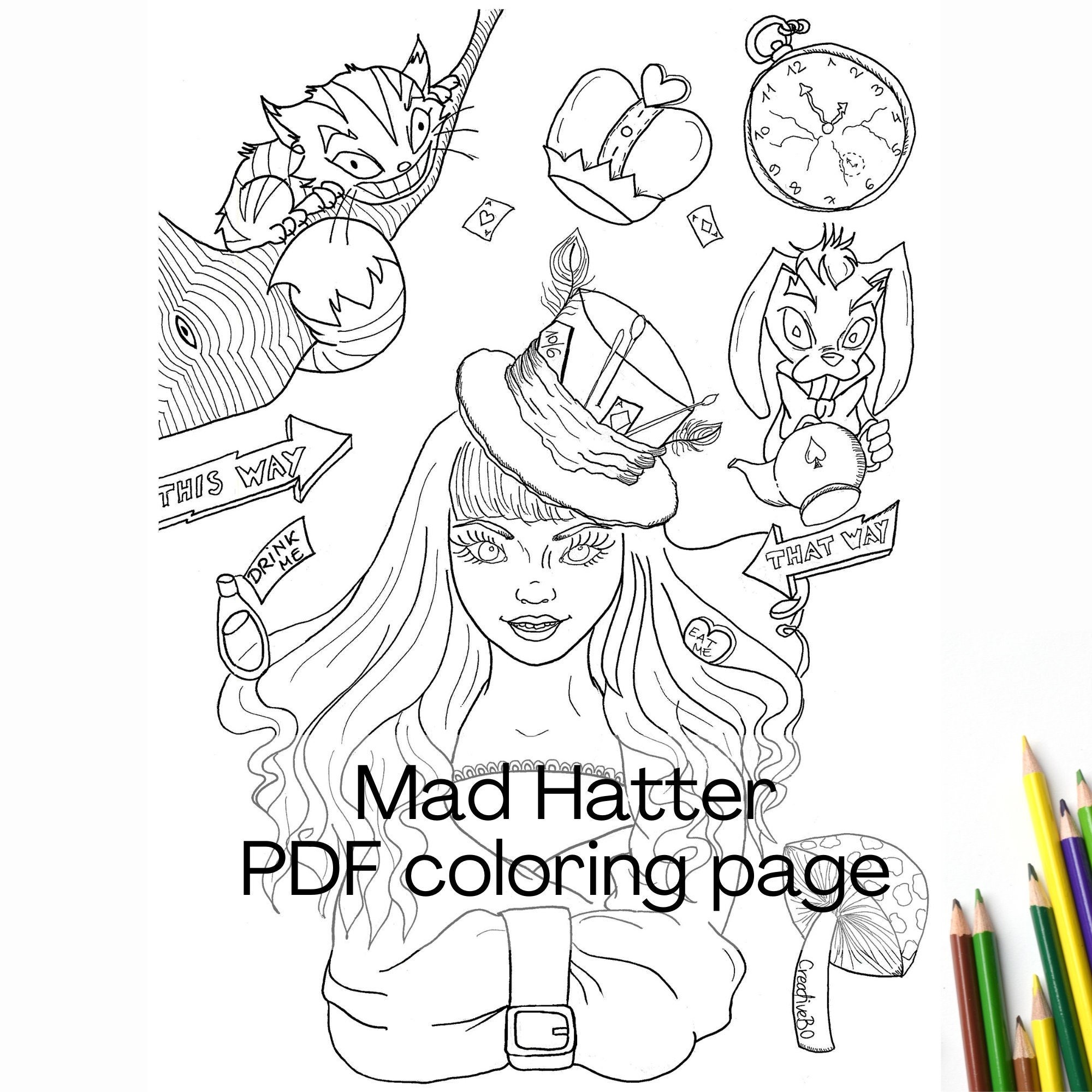 Mad Hatter Downloadable Coloring Page For Adults And Teens Alice In Wonderland Steampunk PDF Coloring Sheet For Instant Download Etsy