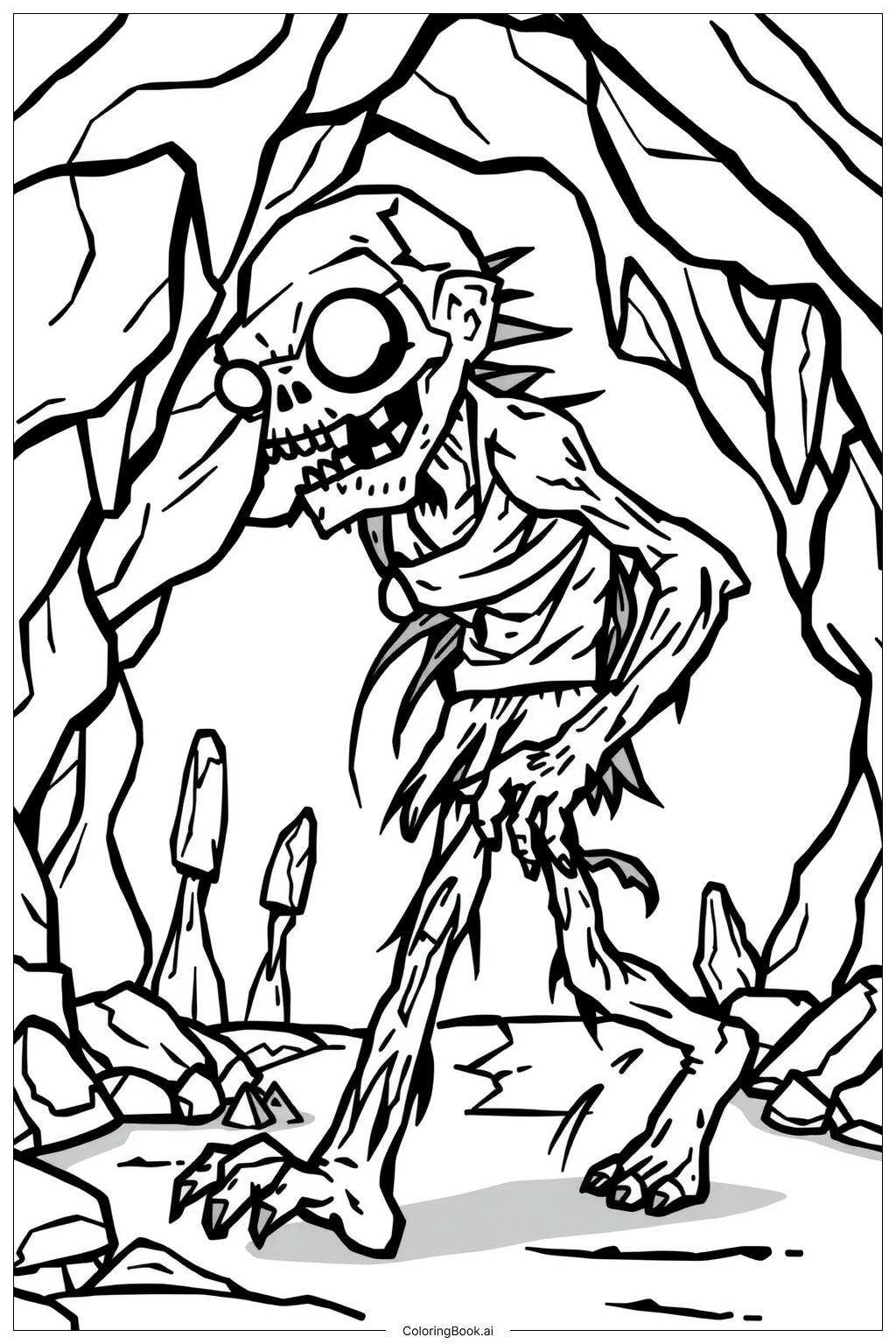 Minecraft Mutant Zombie Cave Coloring Page Free PDF PNG Printable 