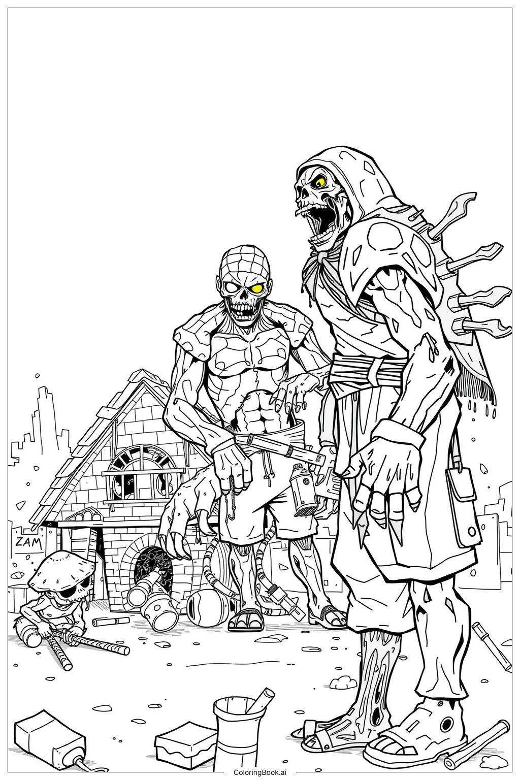 Minecraft Mutant Zombie Horde Coloring Page Free PDF PNG Printable 